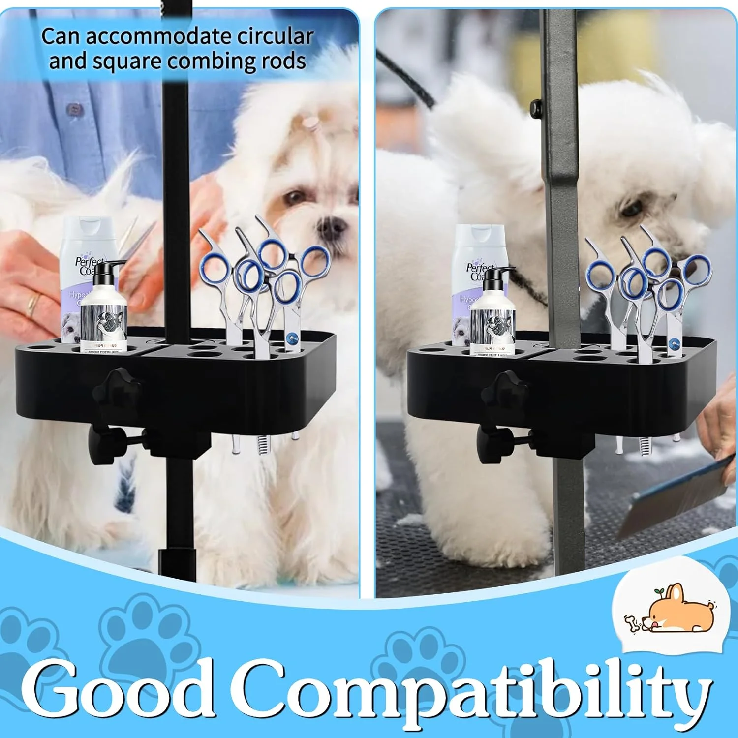 نگهدارنده ابزار پیرایش سگ چرخان BIQIQI، جعبه ذخیره سازی قابل حمل برای قیچی، گیره و برس های آرایشگری حیوانات خانگی - سازمان دهنده برای فروشگاه حیوانات خانگی و صاحب حیوان