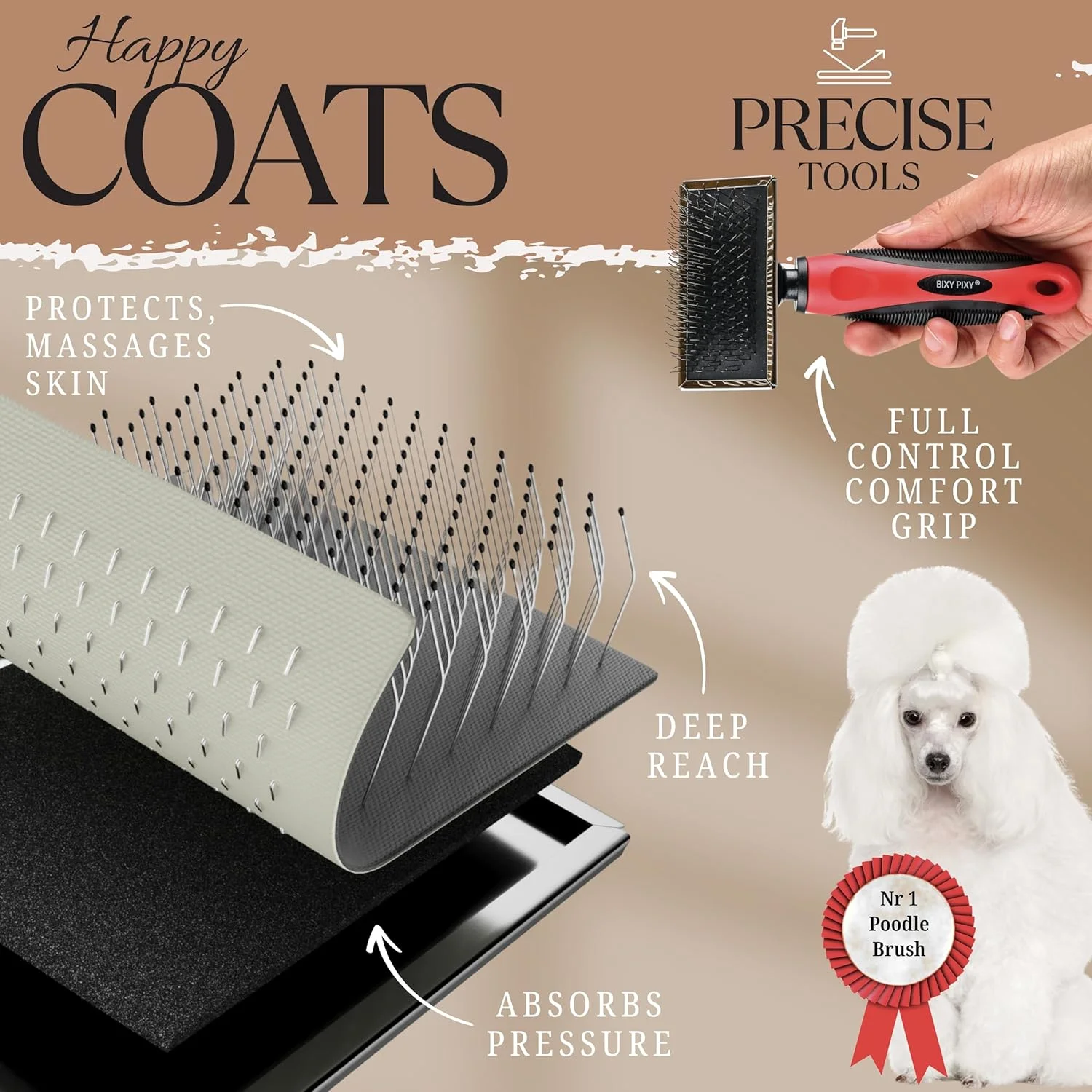 برس نرم کننده بیکسی پيكسی برای سگ های کوچک و پودل - نوک های روکش دار پوست حیوان خانگی را ماساژ می دهد - برس نرم کننده گربه برای گربه های مو بلند - برس سیم دار با پین های فوق العاده بلند گره ها را باز می کند - مینی