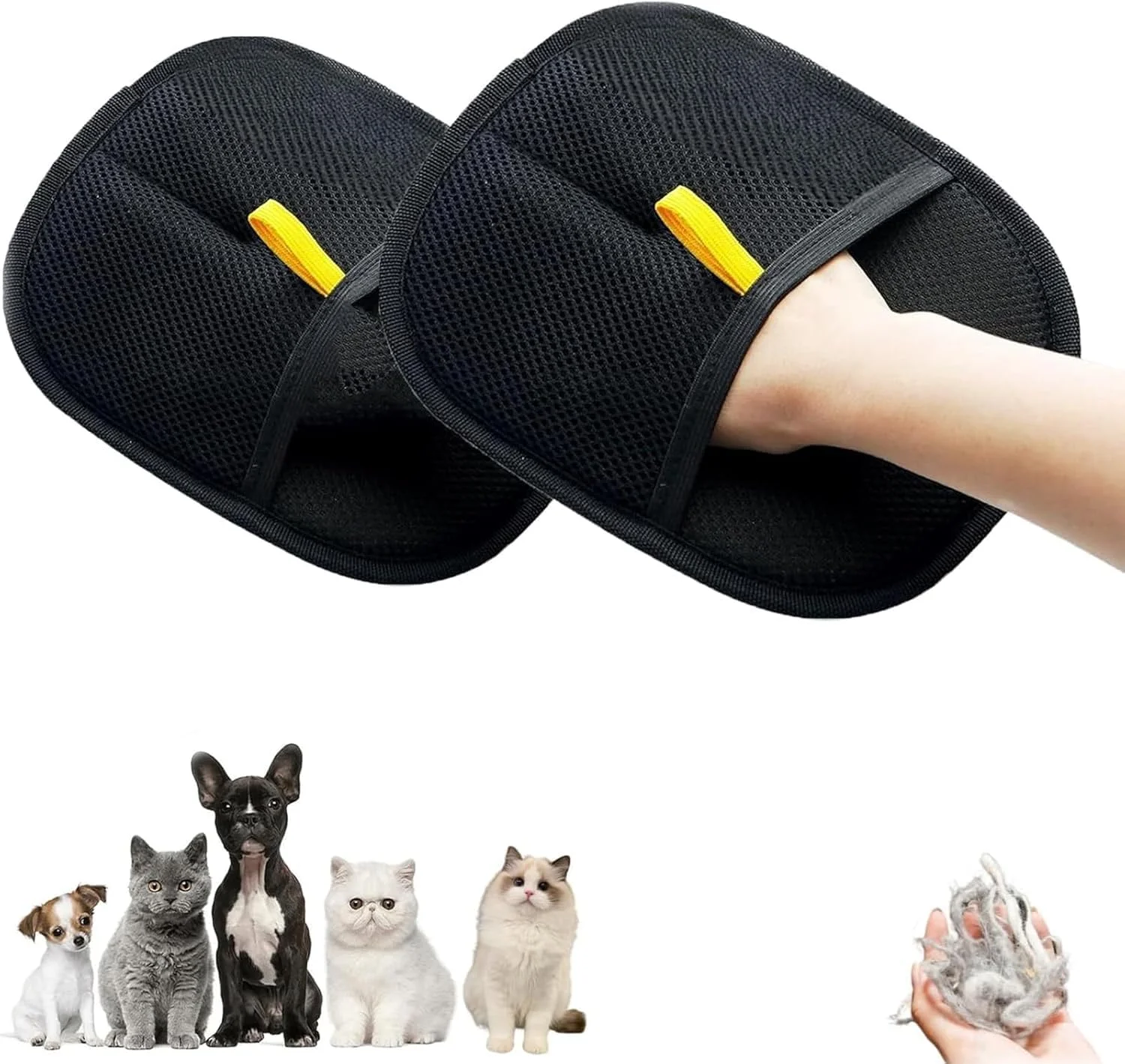 دستکش موبر حیوانات خانگی BIGTHREE، بسته 2 عددی، ابزار حذف موی حیوانات خانگی، دستکش نظافت مو برای سگ و گربه، دستکش نظافت دو طرفه چند منظوره برای شستشو، ریزش مو و نظافت