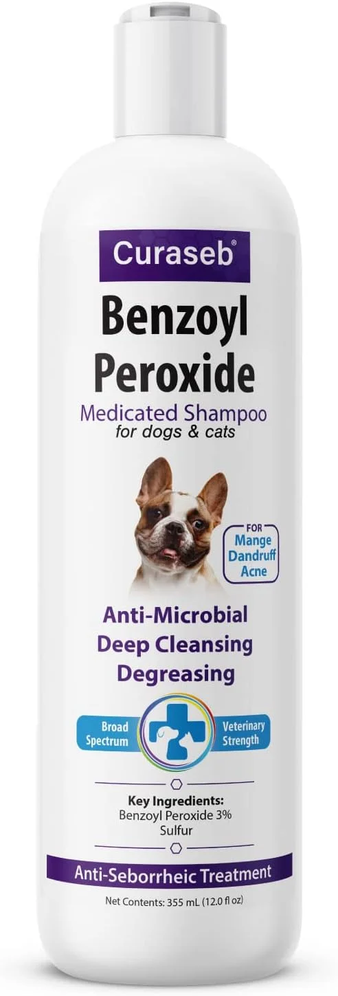 شامپو سگ بنزوئیل پراکسید Curaseb از BEXLEY LABS - درمان جرب، دمودکس، شوره سر، سبوره، پیودرما، کنه ها و آکنه - فرمول دامپزشکی طیف گسترده، 355 میلی لیتر