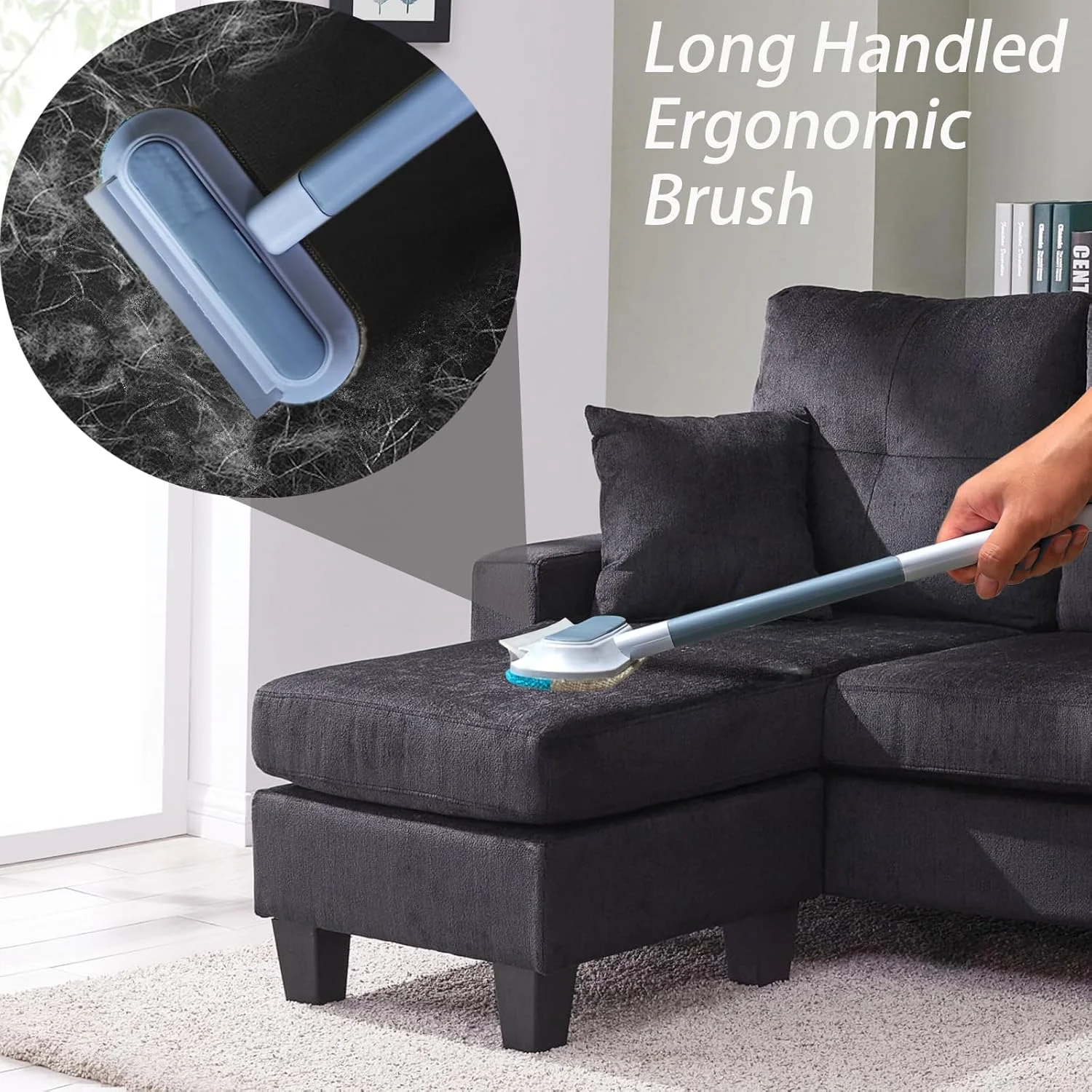 برس موی حیوانات خانگی 3 در 1 BIGTHREE با دسته بلند، مو جمع کن حیوانات خانگی قابل استفاده مجدد، برس بادوام برای جمع آوری موی سگ و گربه از مبل، تخت و لباس