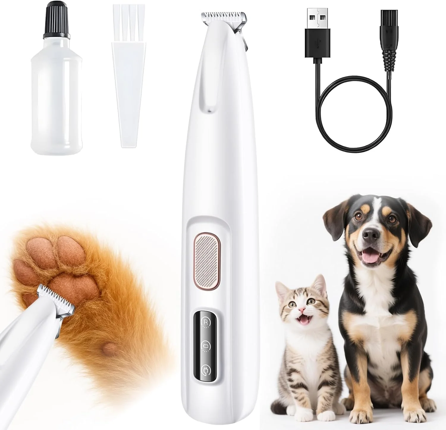 ماشین اصلاح پنجه سگ BIGTHREE، ماشین اصلاح موی پنجه سگ، ریش تراش پای حیوانات خانگی، ضد آب، دارای چراغ LED و برس تمیز کننده، شارژ USB، برای اصلاح نواحی حساس، پنجه ها، گوش ها و چشم ها.
