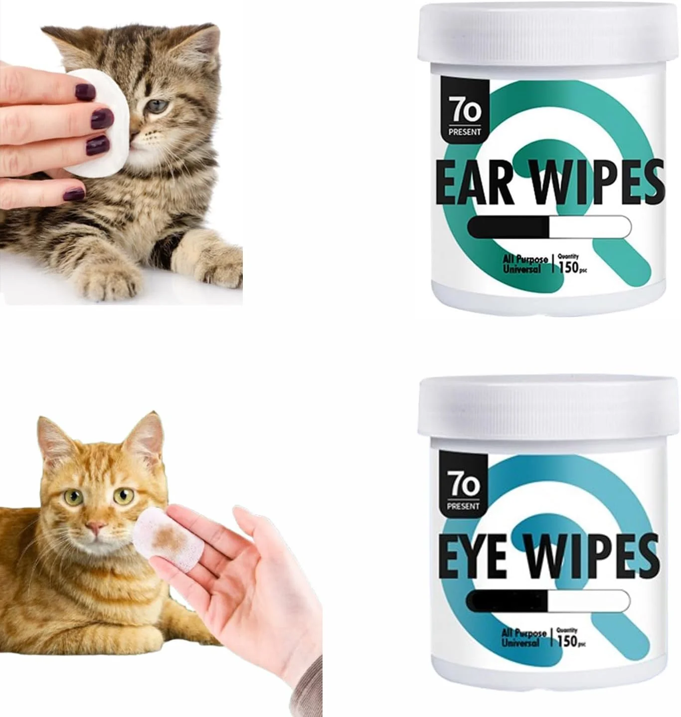 پد تمیز کننده گوش غیر بافته BIGTHREE شامل 150 عدد پد و پد تمیز کننده چشم شامل 150 عدد - پدهای نظافتی ملایم برای سگ و گربه، با رایحه ای ملایم و تازه، از بین برنده جرم، بو و لکه های اشک (گوش/چشم/پنجه/بینی)