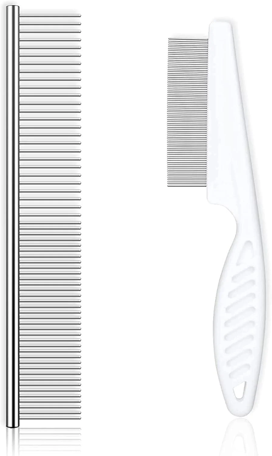 شانه گربه و سگ Beibi، 2 عددی، شانه کک حیوانات خانگی، شانه فلزی گربه با دندانه های استیل ضد زنگ و شانه شپش، شانه موی حیوانات خانگی برای جلوگیری از گره خوردگی و نمدی شدن موهای بلند و کوتاه در کیت نظافت خانگی