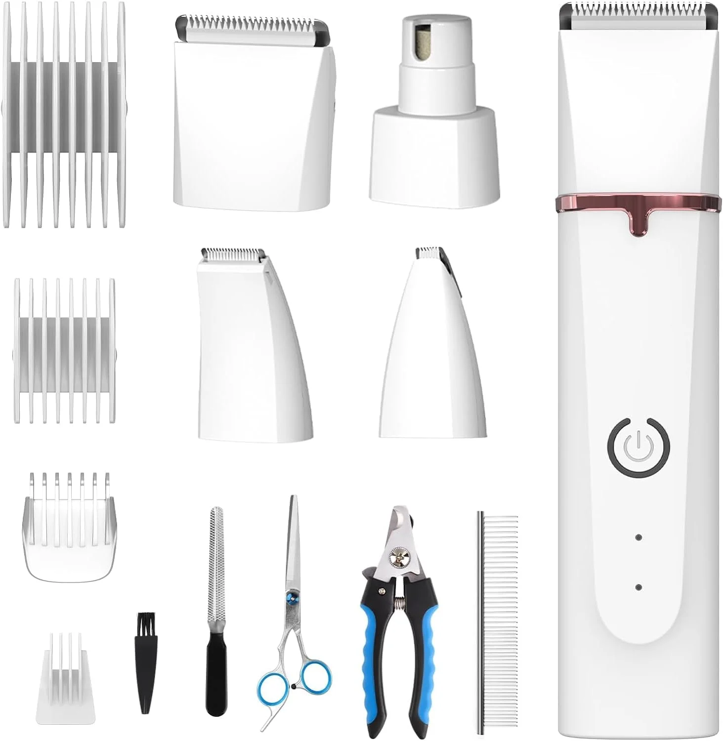 ست پیرایش سگ Beedove، ماشین اصلاح سگ 4 در 1 با 4 سر برش، ماشین اصلاح موی سگ حرفه ای، سوهان ناخن سگ شارژی، ناخن گیر بی سیم سگ برای چشم ها، گوش ها، باسن، بدن و ناخن حیوانات خانگی