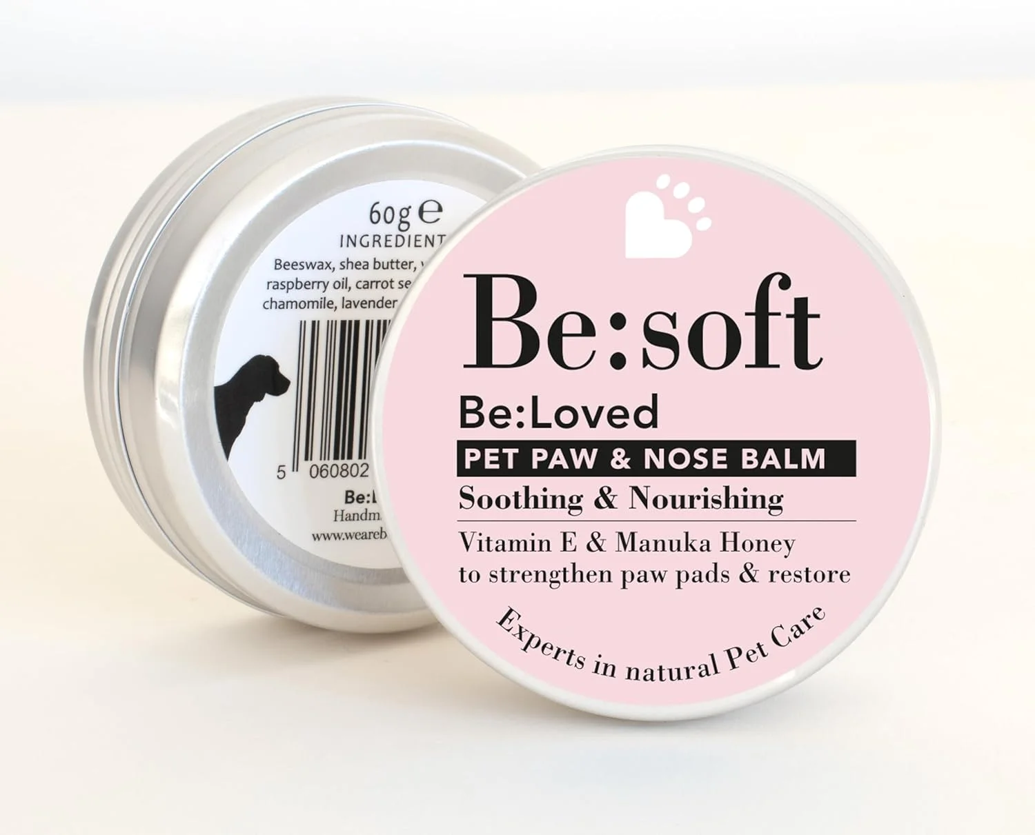 بالم بینی و پنجه سگ Be:Loved Be:Soft - بالم طبیعی پنجه گربه و سگ | حاوی شی باتر، موم زنبور عسل، ویتامین E و عسل مانوکا | مرطوب کننده مغذی سگ برای پوست خشک | 60 گرم