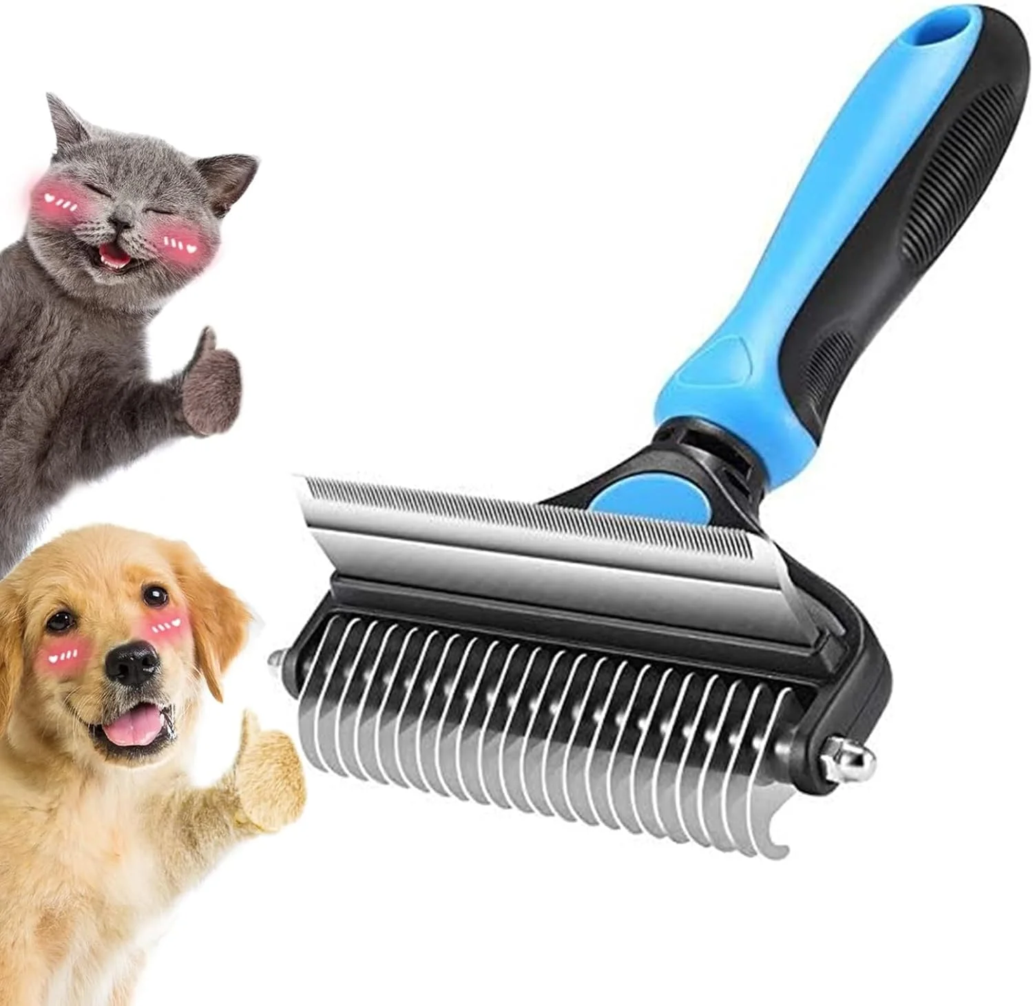 برس نظافت حیوانات خانگی Beauenty، شانه حرفه ای 2 در 1 برای سگ و گربه، برس نظافت سگ فوق عریض، ابزار نظافت ایمن برای حیوانات خانگی، برس برای ریزش موی سگ و گربه های مو بلند و متوسط