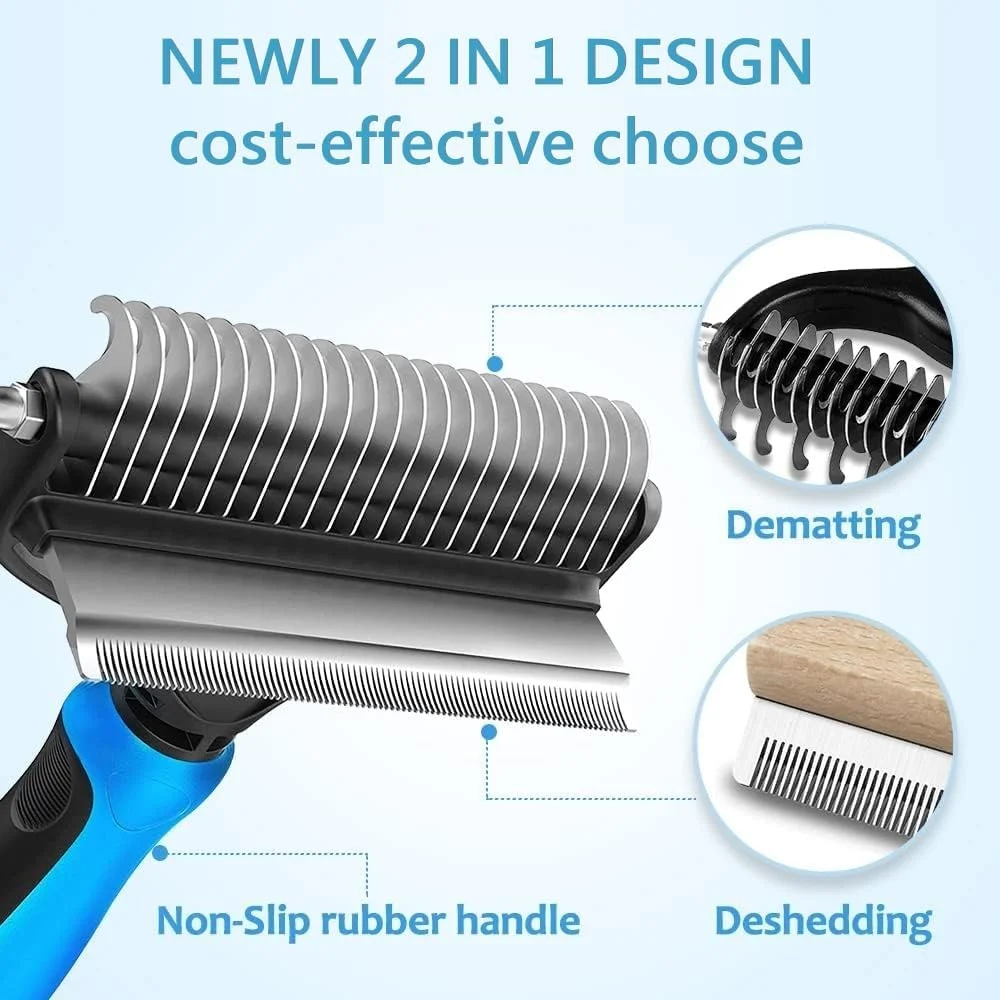 برس نظافت حیوانات خانگی Beauenty، شانه حرفه ای 2 در 1 برای سگ و گربه، برس نظافت سگ فوق عریض، ابزار نظافت ایمن برای حیوانات خانگی، برس برای ریزش موی سگ و گربه های مو بلند و متوسط