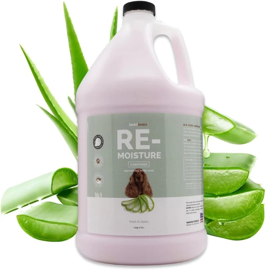 نرم کننده سگ Bark 2 Basics Re-Moisture، 1 گالن | غنی شده با آلوئه ورا، افزایش رطوبت، آبرسانی پوست خشک و خارش دار، پوست حساس یا آلرژی، حرفه ای، کمک به ریزش مو