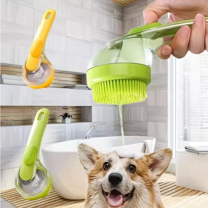 برس حمام حیوانات خانگی با دسته، قابل استفاده با ژل شستشو برای موی سگ و گربه، محصولات نظافت و آرایش حیوانات خانگی، برس دفع زباله حیوانات خانگی