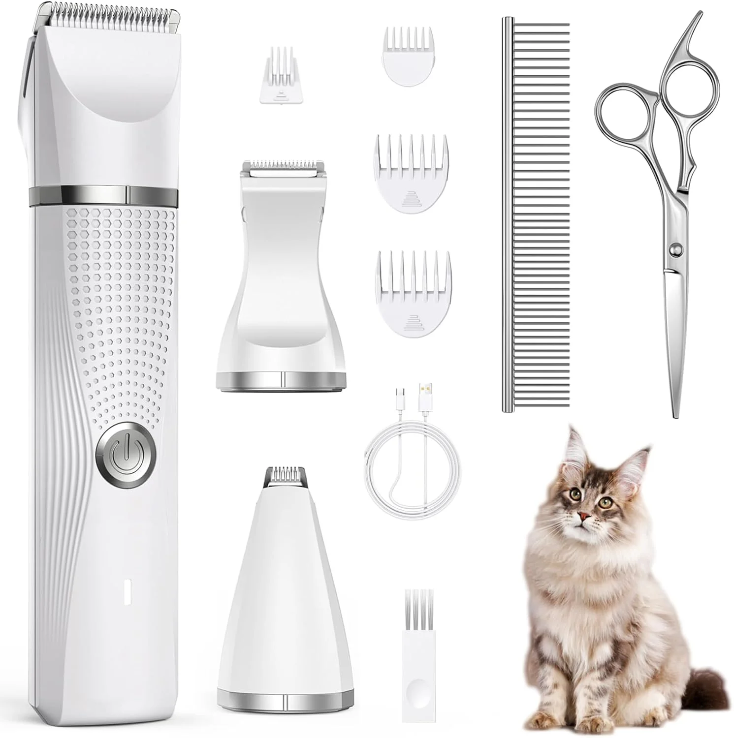 ست ماشین اصلاح بی صدای موی گربه Bautrium، ماشین اصلاح حرفه ای مو برای سگ ها و گربه ها، موهای گره خورده و موی پنجه به همراه قیچی و شانه، شارژ USB-C