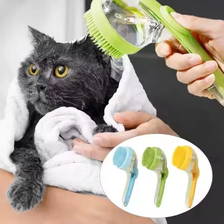 برس حمام حیوانات خانگی با دسته، قابل استفاده با ژل شستشو برای موی سگ و گربه، محصولات نظافت و آرایش حیوانات خانگی، برس دفع زباله حیوانات خانگی