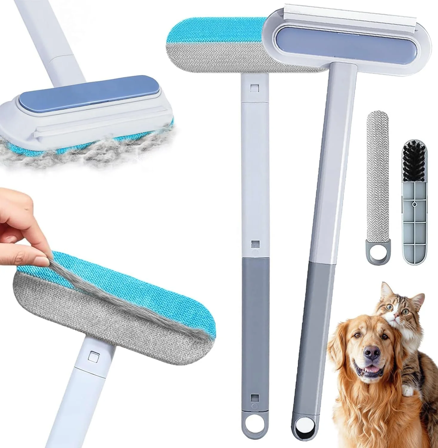 مجموعه 2 عددی برس موی حیوانات خانگی BananaHome برای مبلمان، برس پرزگیر موثر 4 در 1 قابل استفاده مجدد برای موی سگ و گربه، ابزار تمیز کننده دو طرفه چند منظوره قابل افزایش، ملایم برای مبل، فرش، لباس و رختخواب