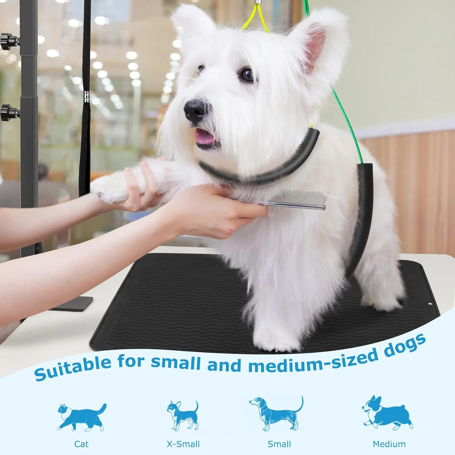 بازوی آرایش سگ Babenest با گیره، بازوی میز آرایش حیوانات خانگی قابل تنظیم 38.5 اینچی با پد تشک ضد لغزش، پایه آرایش سگ تاشو با حلقه و نگهدارنده های نشیمنگاه برای سگ های کوچک و متوسط در خانه