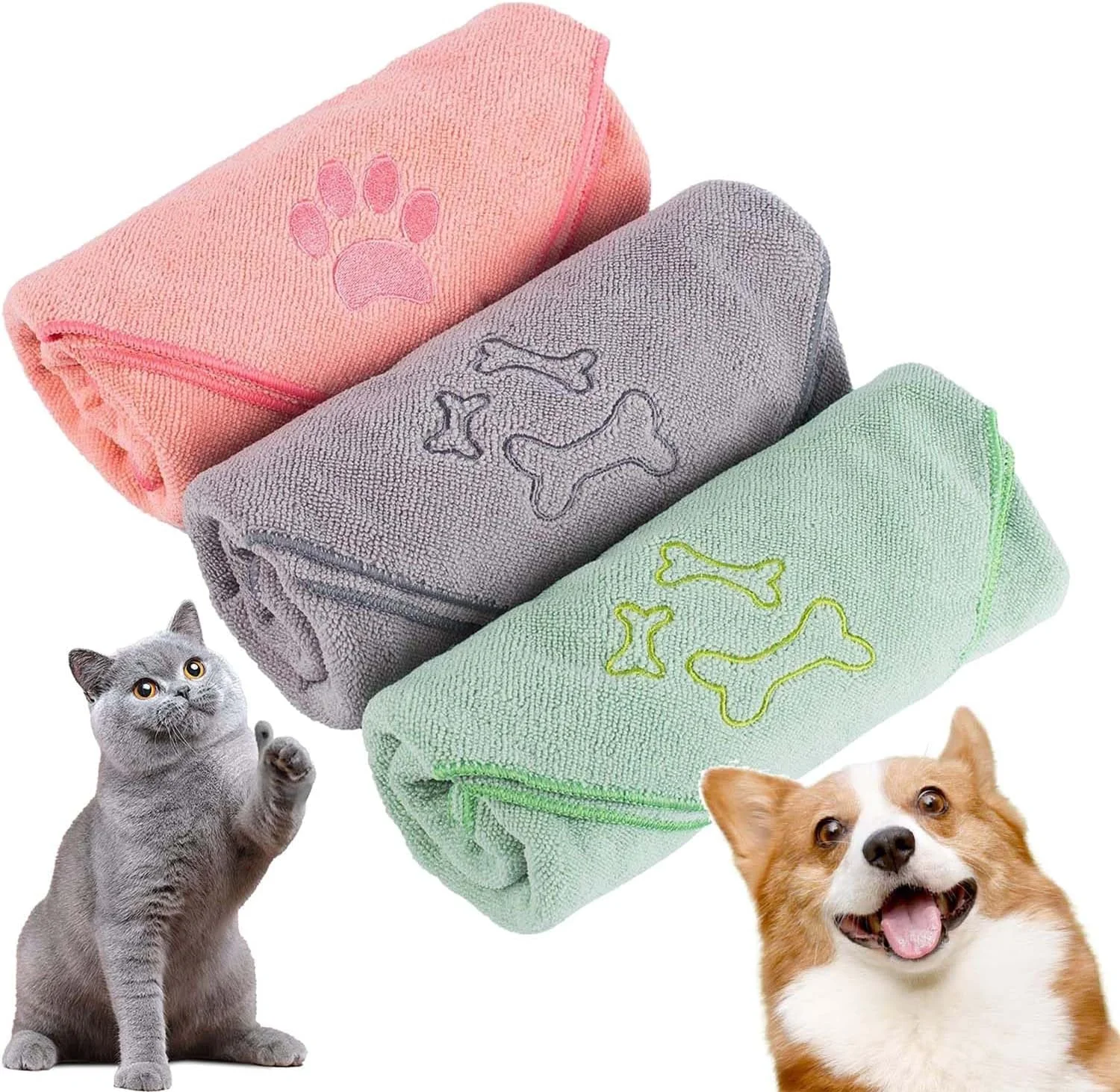حوله سگ میکروفایبر آزونی، حوله های حمام بزرگ حیوانات خانگی، لوازم حمام، لوازم جانبی ساحل، خشک شدن سریع و فوق العاده جاذب، لوازم ضروری دوش گربه و توله سگ سبک وزن برای پنجه های گلی، 3 عدد