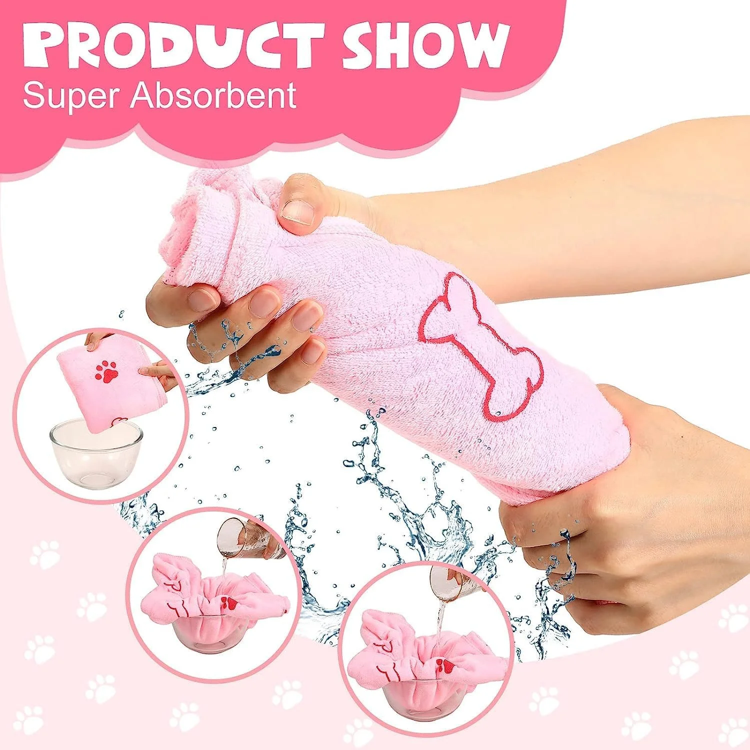 حوله خشک کن سگ Azonee برای خشک کردن سگ، گربه و حیوانات خانگی - بسته 4 عددی، 60x100 سانتی متر، طرح استخوان، خشک شدن سریع، جاذب، پارچه میکروفیبر نرم، آبی