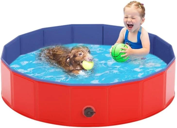 استخر سگ تاشو Azonee - استخر شنای پلاستیکی سخت تاشو، وان حمام PVC قابل حمل بزرگ برای حیوانات خانگی، استخر آب تنی توله سگ برای استفاده در داخل و خارج از منزل (80 * 30)