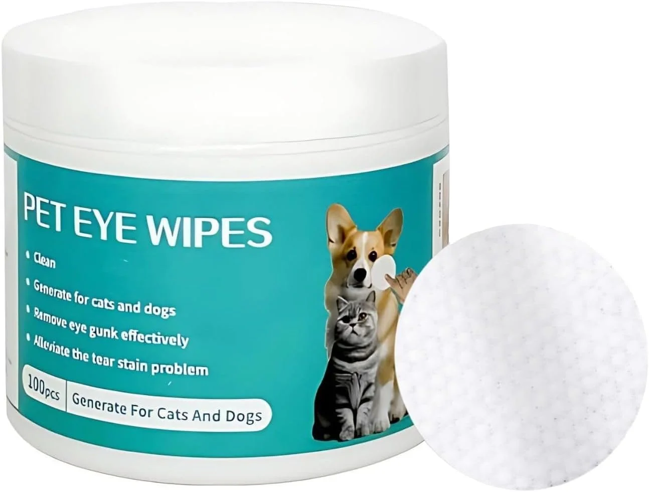 دستمال مرطوب چشم حیوانات خانگی آزونی، 100 عددی، مناسب سگ و گربه، پاک کننده لکه اشک، از بین برنده آلودگی و ترشحات چشم، ملایم و ضد حساسیت، ایمن برای استفاده روزانه