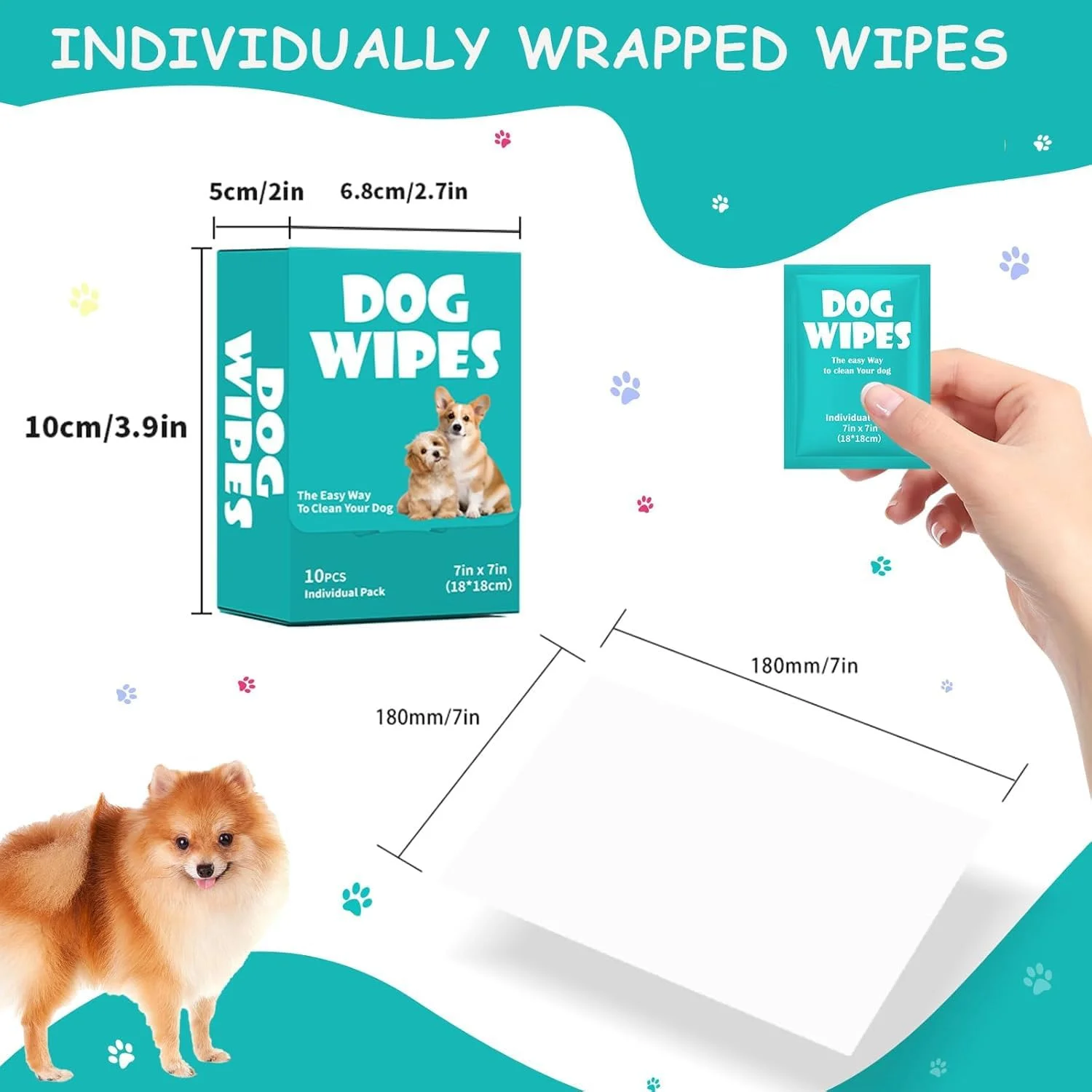 دستمال مرطوب حیوانات خانگی برای سگ و گربه، دستمال مرطوب نظافتی Azonee برای پنجه، گوش و خز، خوشبو کننده و ضد حساسیت، فوق العاده نرم و بادوام، ایده آل برای تمیز کردن روزانه، 20 عدد (بسته 2 عددی)