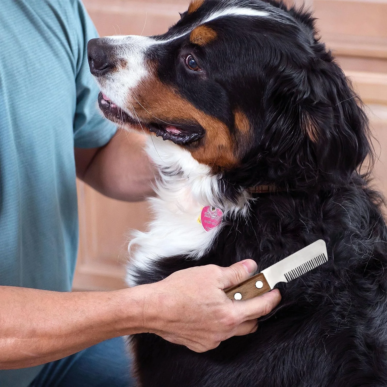 شانه موکن سگ Azonee، ابزار حرفه ای موکنی دستی برای نظافت نژاد بوردر تریر، دسته چوبی ارگونومیک