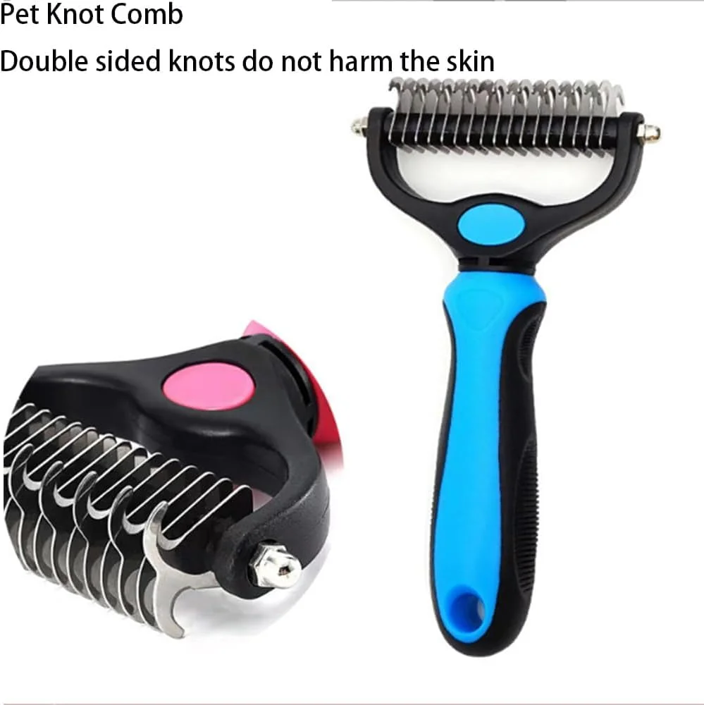 شانه گره باز کن دو طرفه Azonee برای سگ و گربه، شانه برس سگ و گربه، ابزار نظافت 17+9 استیل ضد زنگ برای حیوانات خانگی کوچک، متوسط و بزرگ، برس ریزش مو سگ، شانه زیرپوش برای رفع گره (آبی)