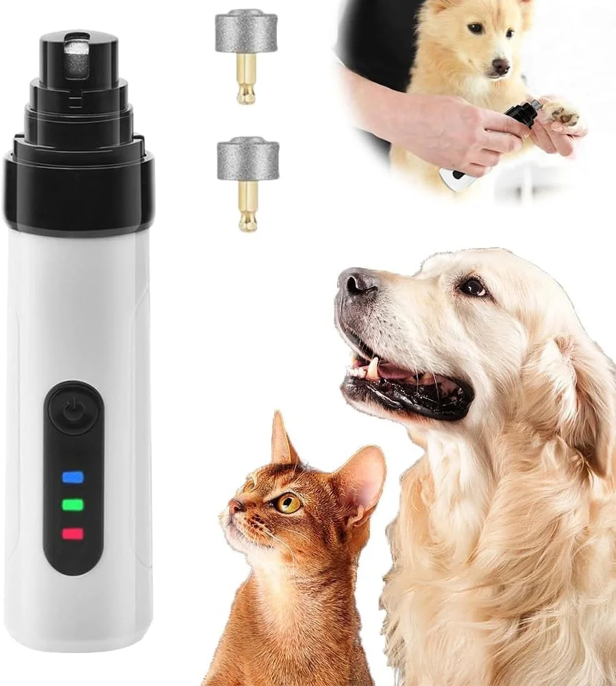 سوهان ناخن بی صدا، سوهان ناخن اتوماتیک 2 سرعته حیوانات خانگی برای سگ و گربه، ناخن گیر سگ با سرهای سنگ زنی جایگزین، مراقبت ملایم از پنجه، ناخن گیر برقی قابل شارژ جدید