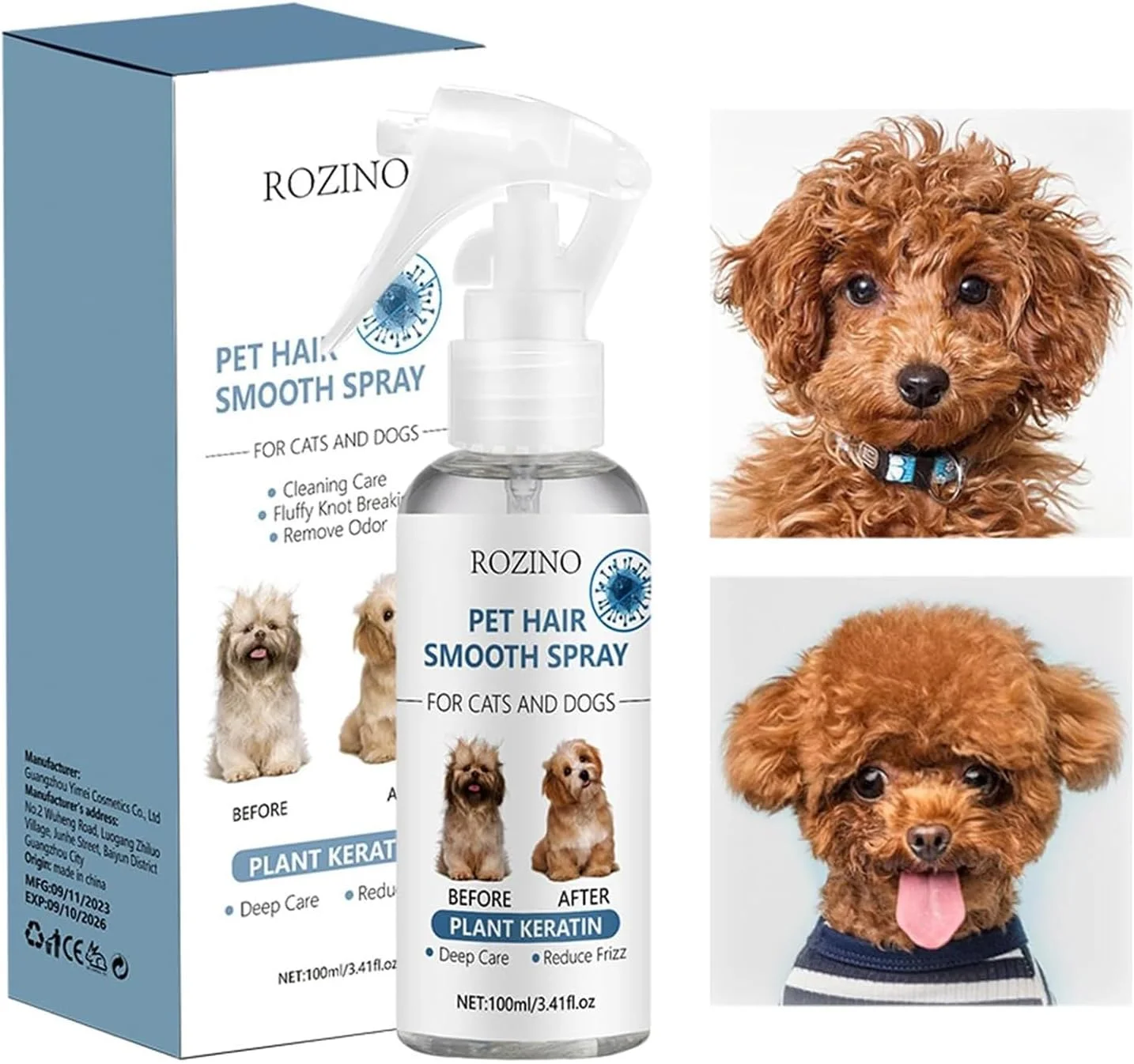 اسپری باز کننده گره مو سگ آزونی، نرم کننده بدون نیاز به آبکشی برای سگ، اسپری باز کننده گره و درهم تنیدگی مو برای پوشش براق، ایده آل برای گره ها، نمدی شدن و موهای سرسخت (100 میلی لیتر)