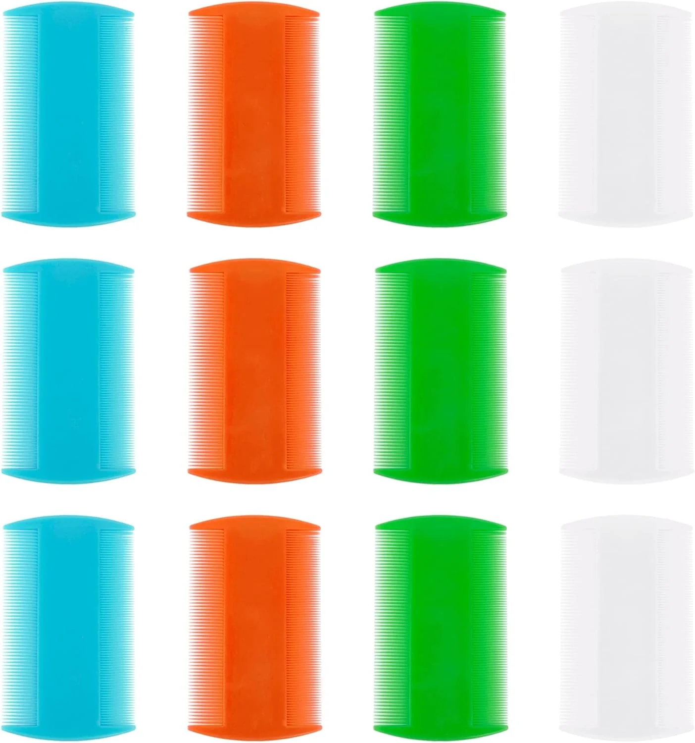 AUEAR، بسته 12 عددی شانه پلاستیکی حیوانات خانگی، شانه کک و شپش سگ و گربه، دو طرفه، دندانه ریز، نظافت مو، 4 رنگ