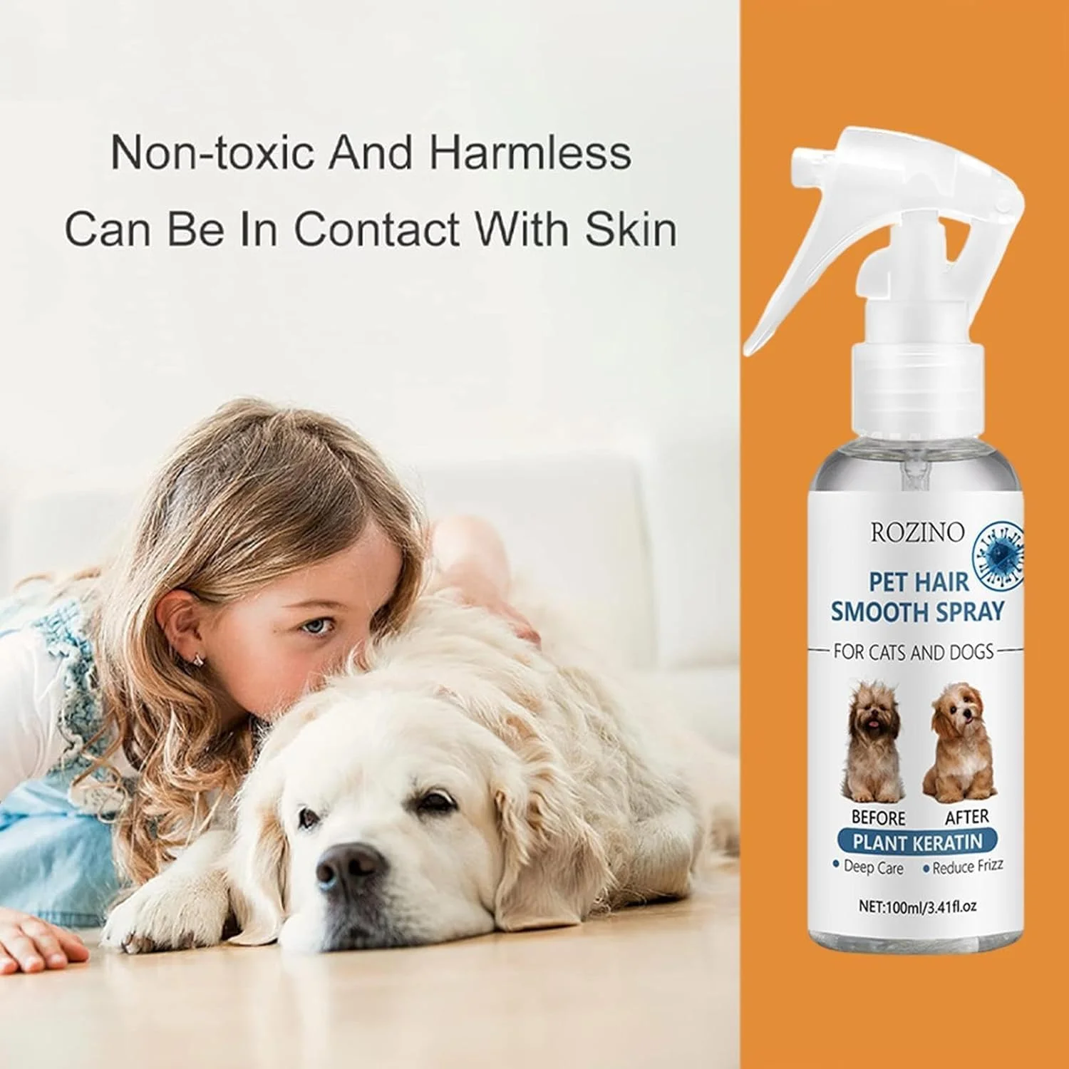 اسپری باز کننده گره مو سگ آزونی، نرم کننده بدون نیاز به آبکشی برای سگ، اسپری باز کننده گره و درهم تنیدگی مو برای پوشش براق، ایده آل برای گره ها، نمدی شدن و موهای سرسخت (100 میلی لیتر)