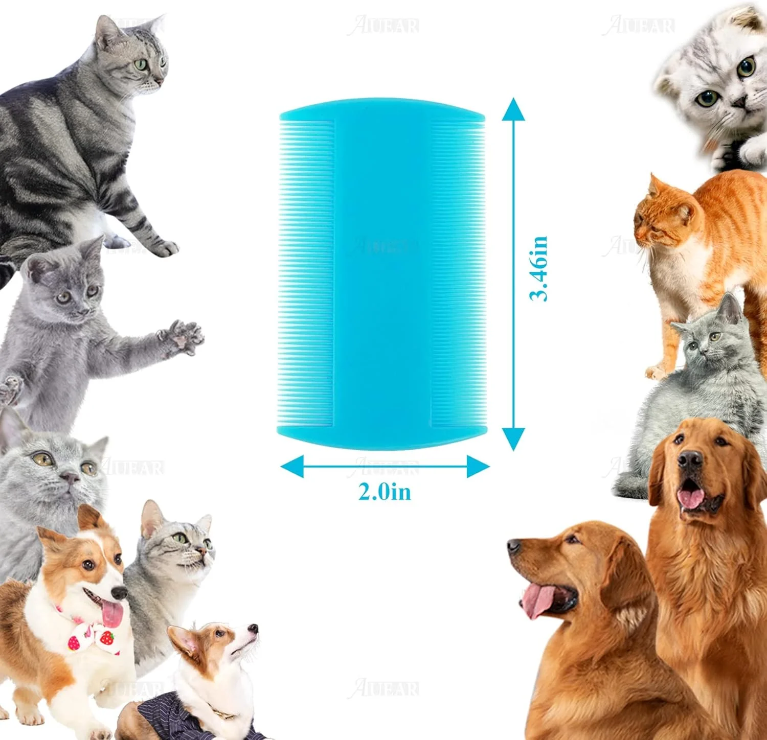 AUEAR، بسته 12 عددی شانه پلاستیکی حیوانات خانگی، شانه کک و شپش سگ و گربه، دو طرفه، دندانه ریز، نظافت مو، 4 رنگ