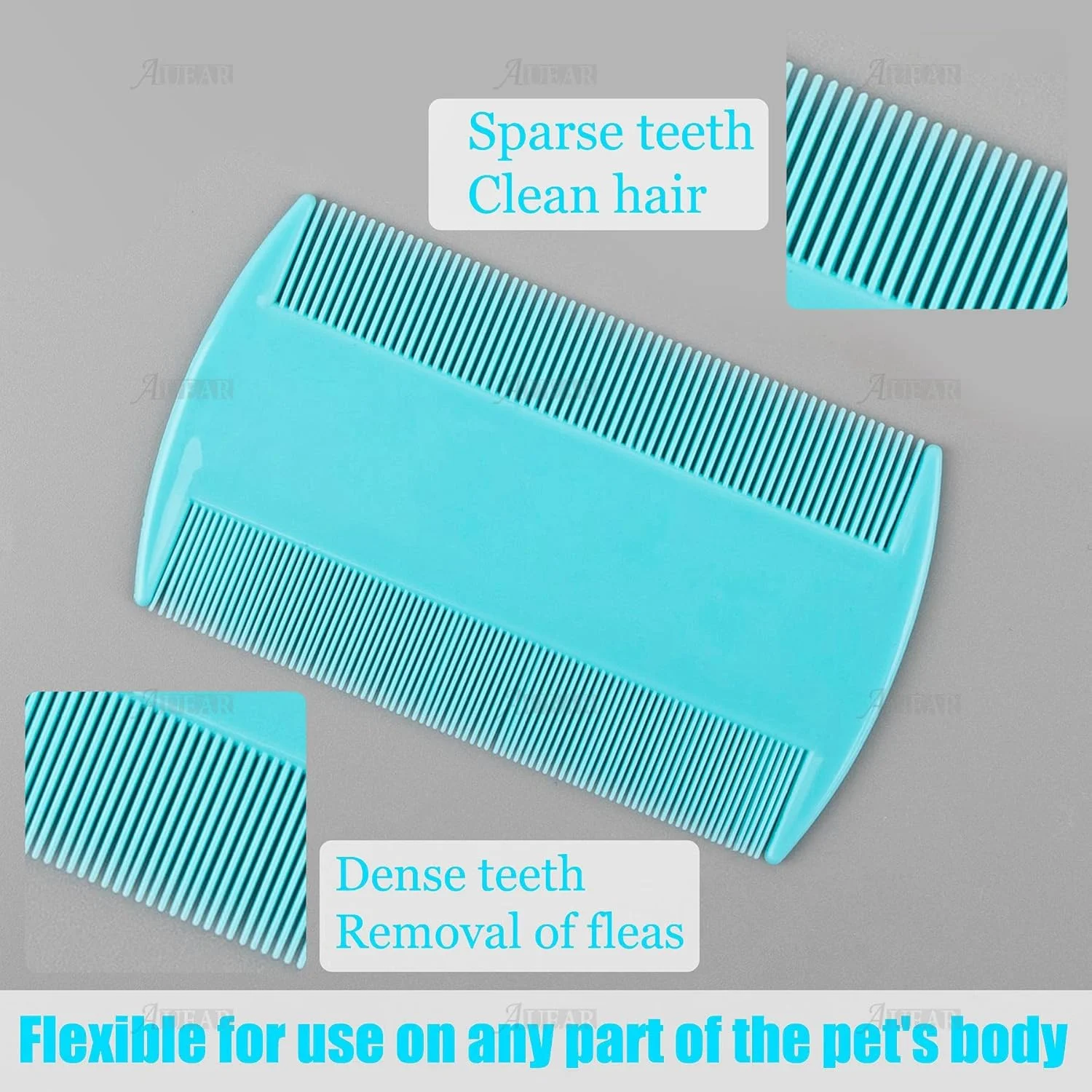 AUEAR، بسته 12 عددی شانه پلاستیکی حیوانات خانگی، شانه کک و شپش سگ و گربه، دو طرفه، دندانه ریز، نظافت مو، 4 رنگ