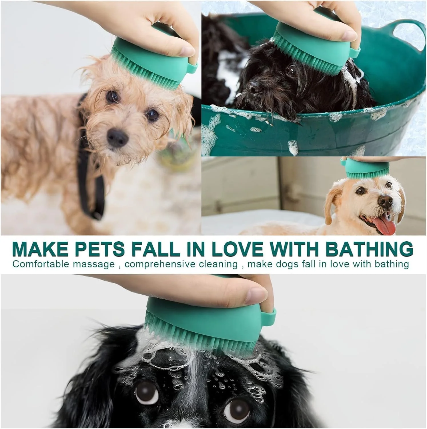 برس حمام حیوانات خانگی Aputue، اسکرابر ماساژ سیلیکونی نرم با پخش کننده صابون برای سگ ها و گربه ها، برس تمیز کننده ملایم برای توله سگ ها و حیوانات خانگی کوچک، برس شامپو سگ برای حمام و مراقبت از خز