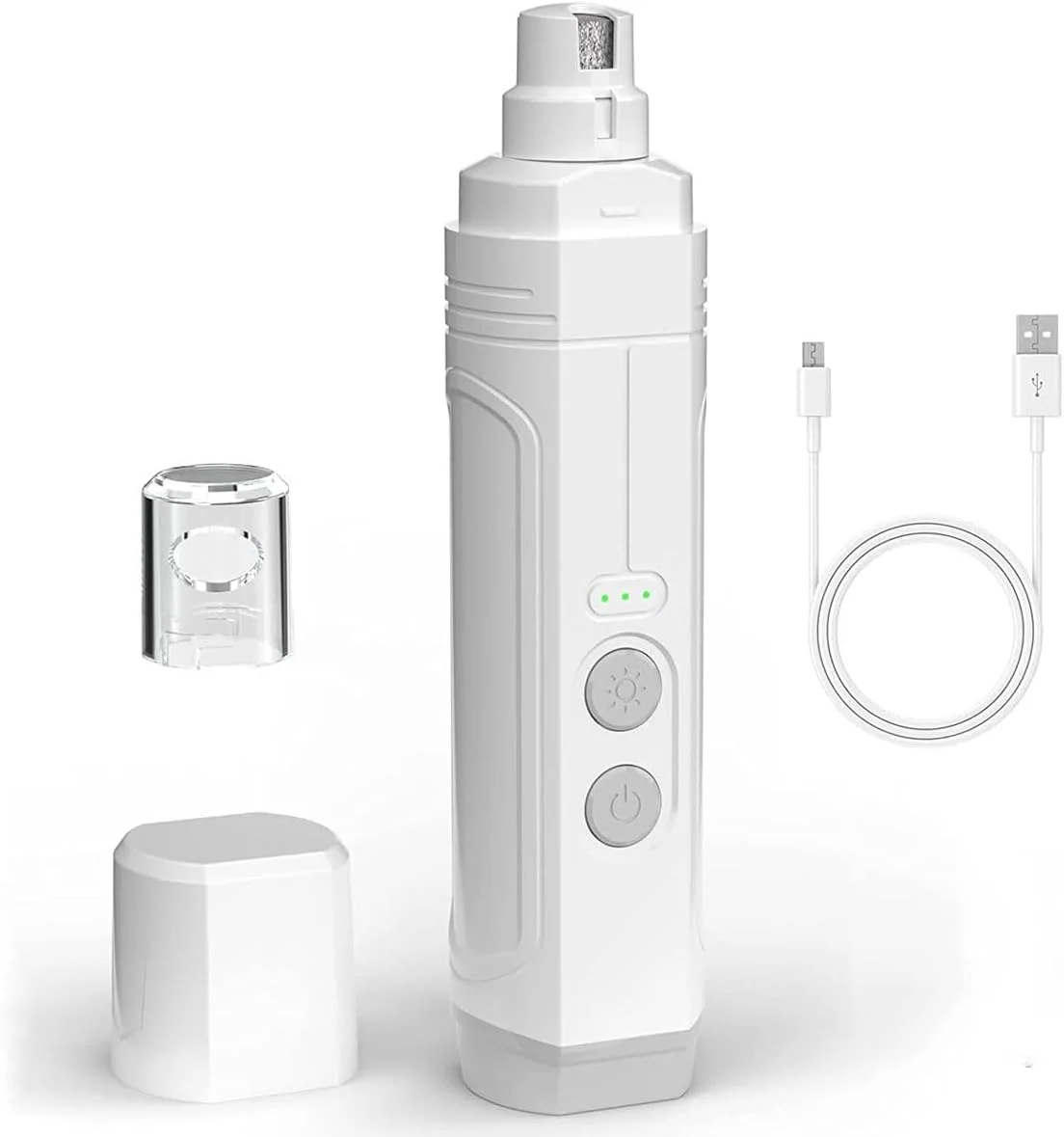 سوهان برقی ناخن سگ Aputue، ماشین اصلاح ناخن حیوانات خانگی شارژی و بی سیم، ماشین اصلاح ناخن سگ یا گربه کم صدا با چراغ LED، سوهان ناخن حیوانات خانگی برای سگ های کوچک، متوسط ​​و بزرگ (سفید)