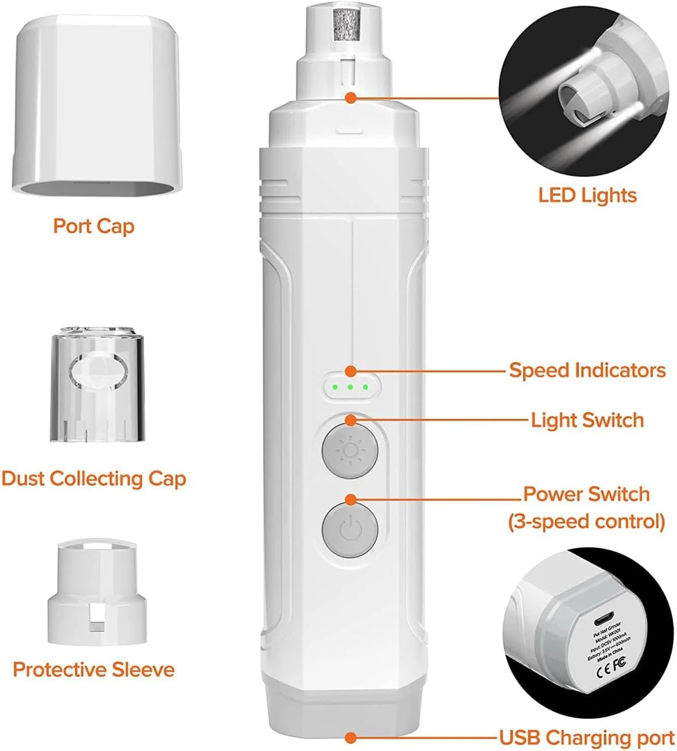 سوهان برقی ناخن سگ Aputue، ماشین اصلاح ناخن حیوانات خانگی شارژی و بی سیم، ماشین اصلاح ناخن سگ یا گربه کم صدا با چراغ LED، سوهان ناخن حیوانات خانگی برای سگ های کوچک، متوسط ​​و بزرگ (سفید)