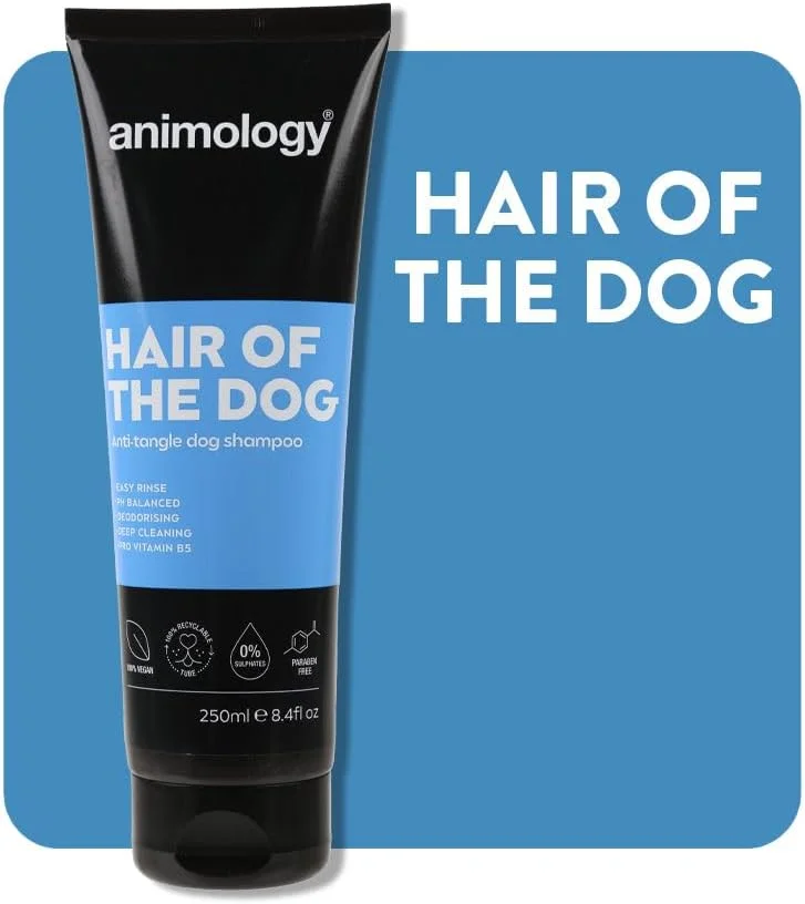 شامپو ضد گره خوردگی مو سگ Animology مدل Hair of the Dog حجم 250 میلی لیتر، شامپو مراقبت از پوست و مو، از بین برنده کثیفی و بوی نامطبوع، باز کننده گره و حذف کننده گره خوردگی از موی سگ