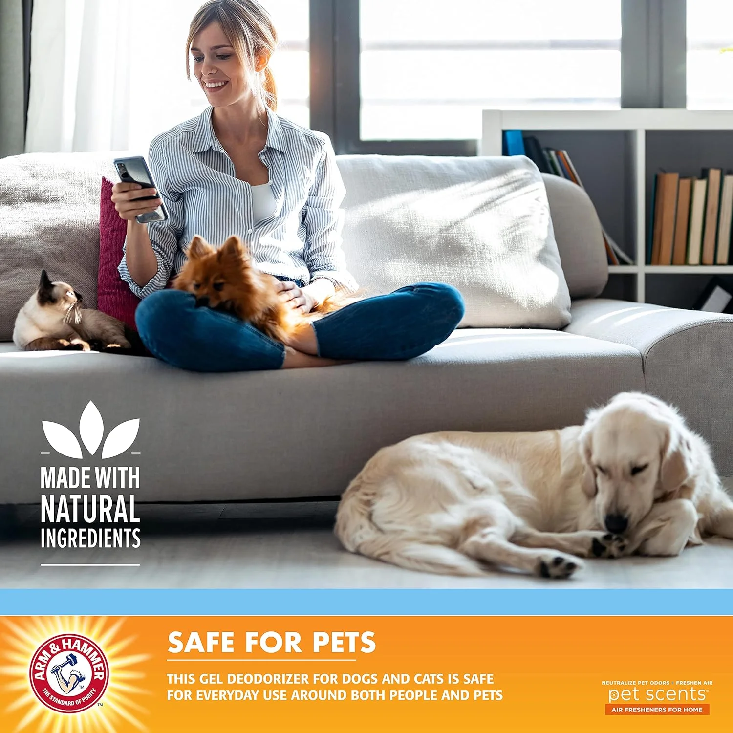 از بین برنده بوی حیوانات خانگی آرم اند همر - خوشبو کننده هوای جامد با رایحه نسیم تازه برای خانه - ژل قوی از بین برنده بوی حیوانات خانگی - خوشبو کننده و جذب کننده بو - بی خطر برای حیوانات خانگی، 425 گرم
