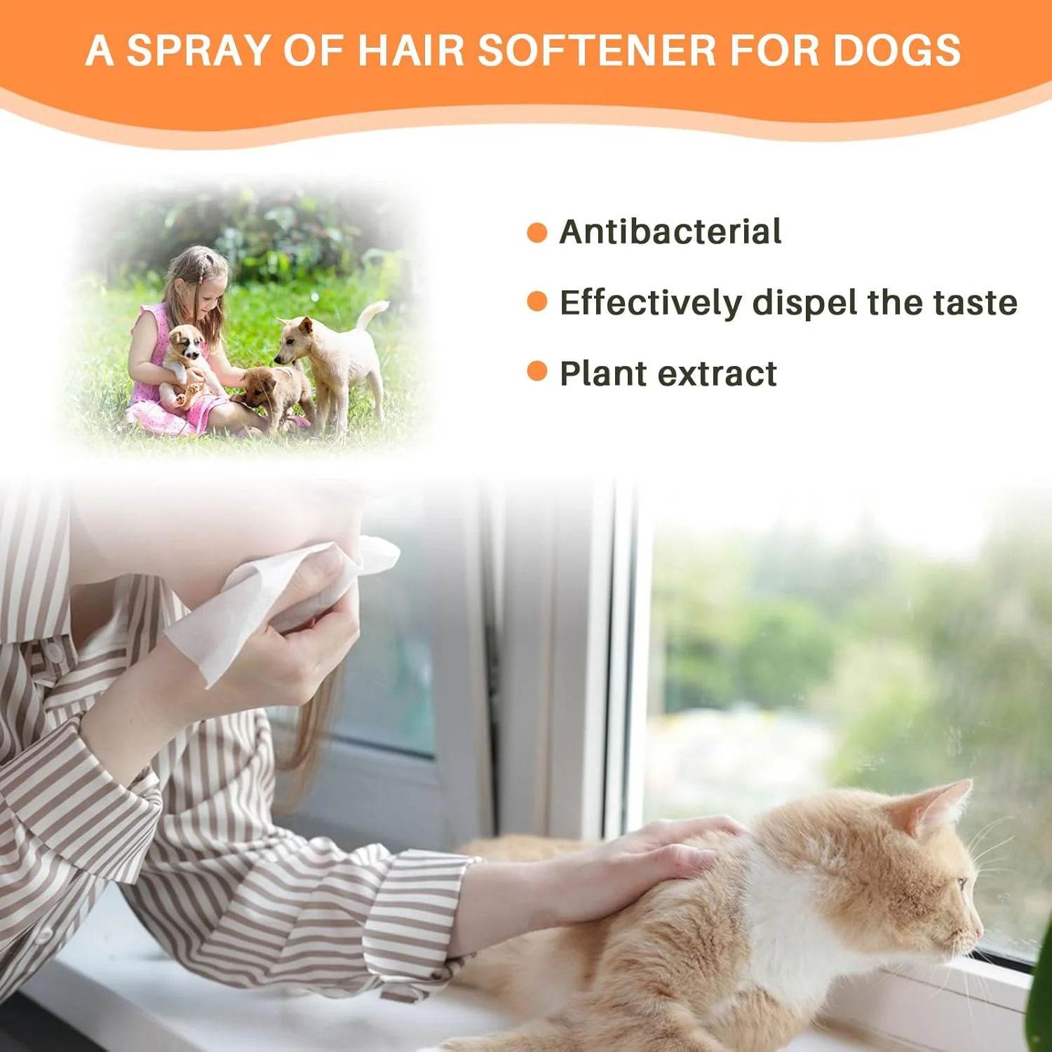 اسپری ضد گره و نرم کننده موی حیوانات خانگی، سگ و گربه، اسپری باز کننده گره طبیعی و نرم کننده موی گربه - از بین بردن گره ها و نرم کردن موی حیوانات خانگی