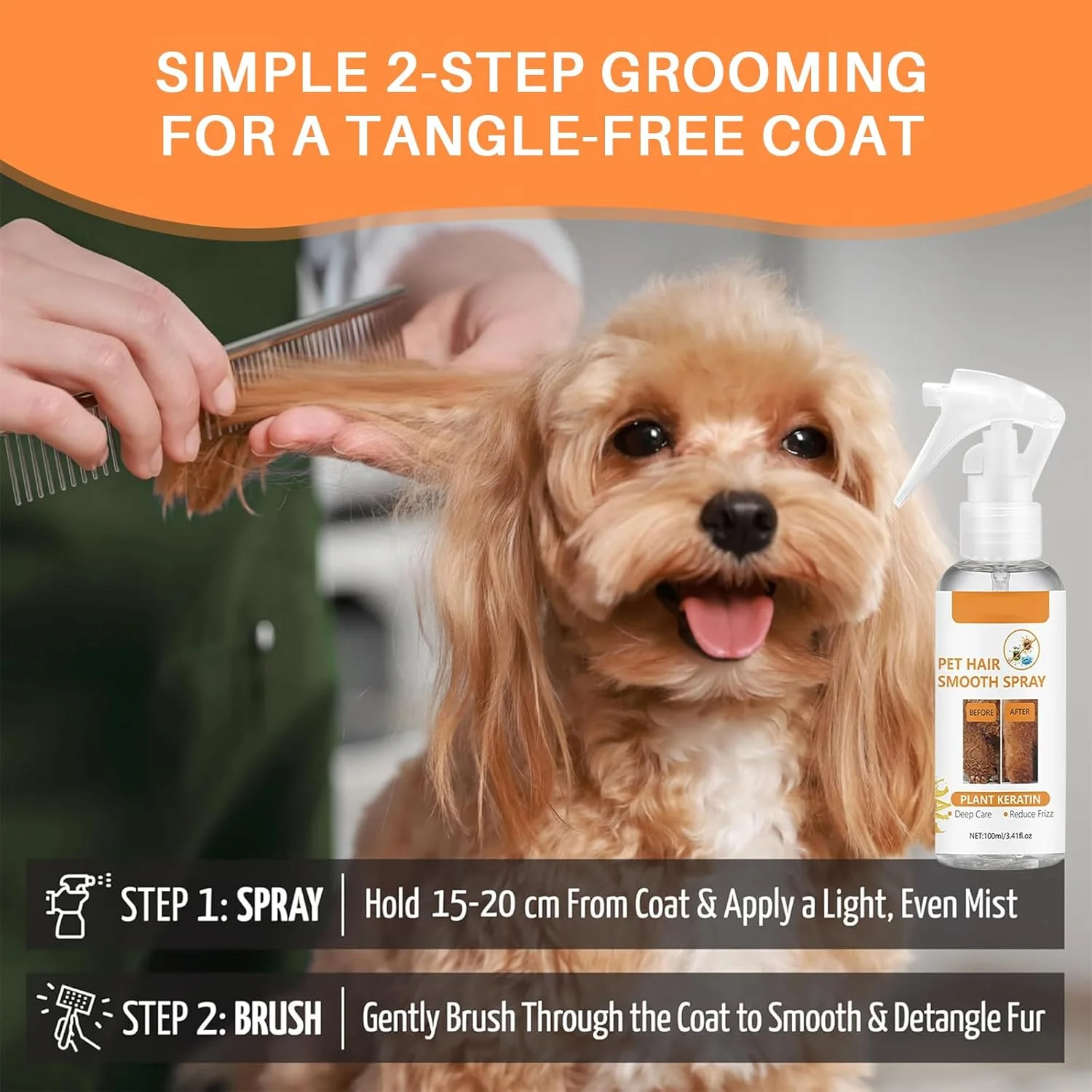 اسپری ضد گره و نرم کننده موی حیوانات خانگی، سگ و گربه، اسپری باز کننده گره طبیعی و نرم کننده موی گربه - از بین بردن گره ها و نرم کردن موی حیوانات خانگی