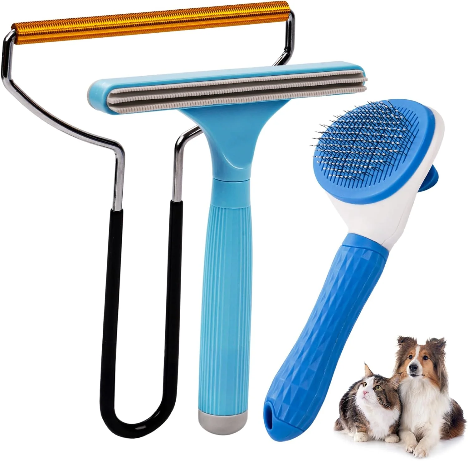 ست نظافت و موزدایی حیوانات خانگی 3 در 1 Analan - برس سگ و گربه - موزدای لاستیکی و فلزی موی حیوانات خانگی برای سگ و گربه - ایده آل برای مبلمان، فرش، مبل و رختخواب. (آبی آسمانی)