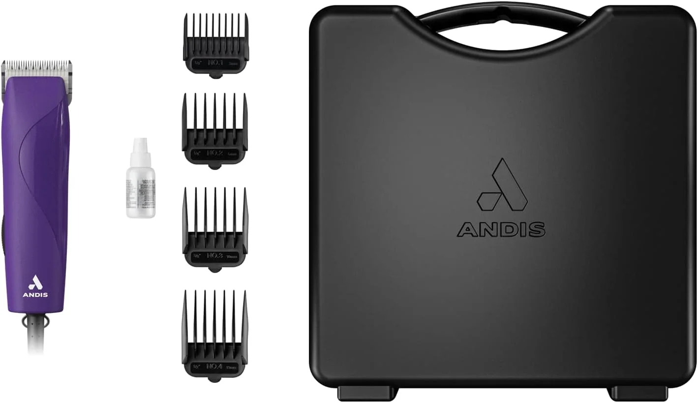 ست ماشین اصلاح سرامیکی 7 تکه حیوانات خانگی Andis 24820 EasyClip Professional، بسته بندی آسان، بنفش