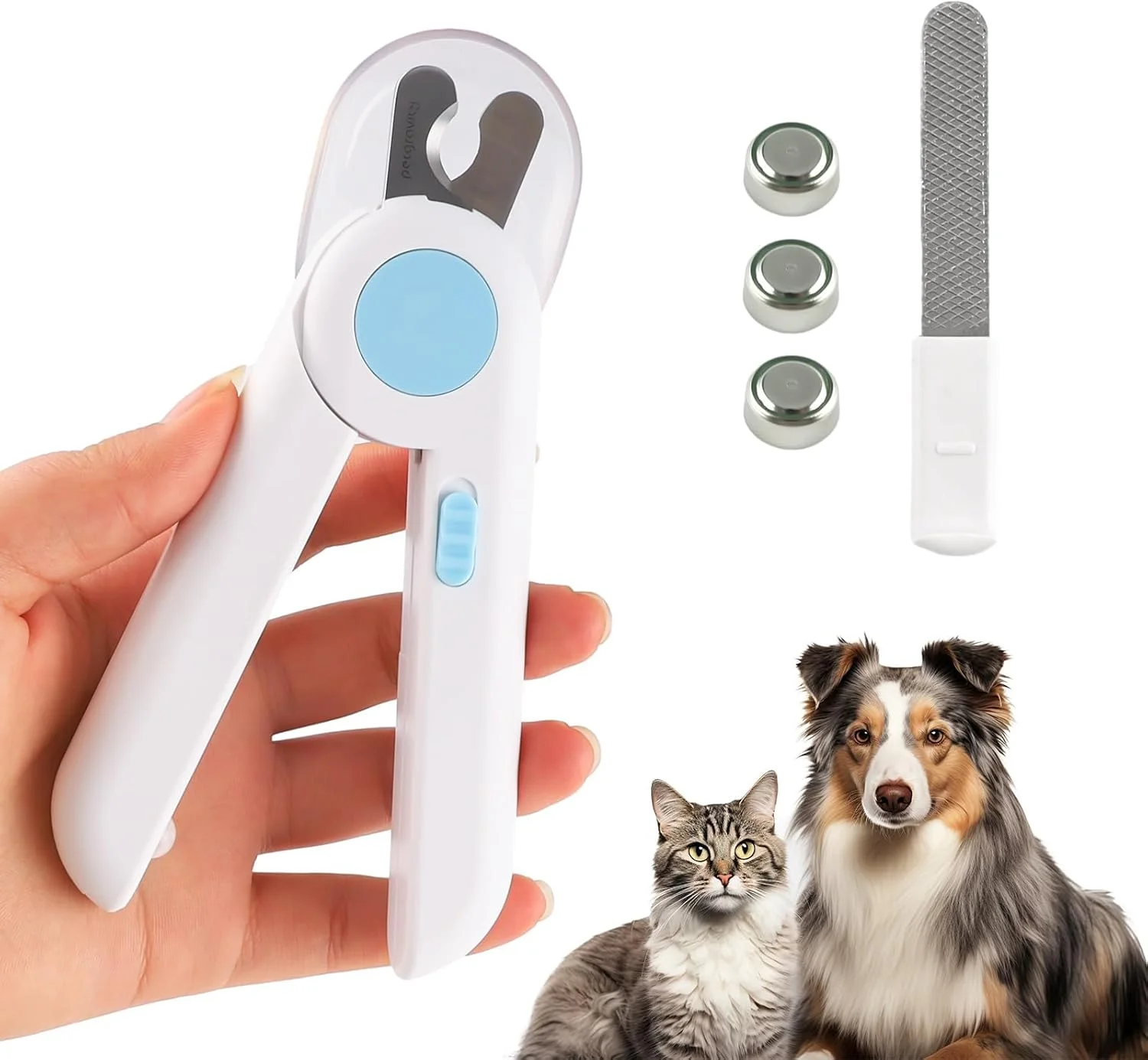 ناخن گیر سگ و گربه AMERTEER با چراغ LED، ناخن گیر حرفه ای برای جلوگیری از کوتاه کردن بیش از حد، ناخن گیر سگ و گربه برای حیوانات خانگی، تیغه های بادوام و دسته ضد لغزش برای برش ایمن و دقیق