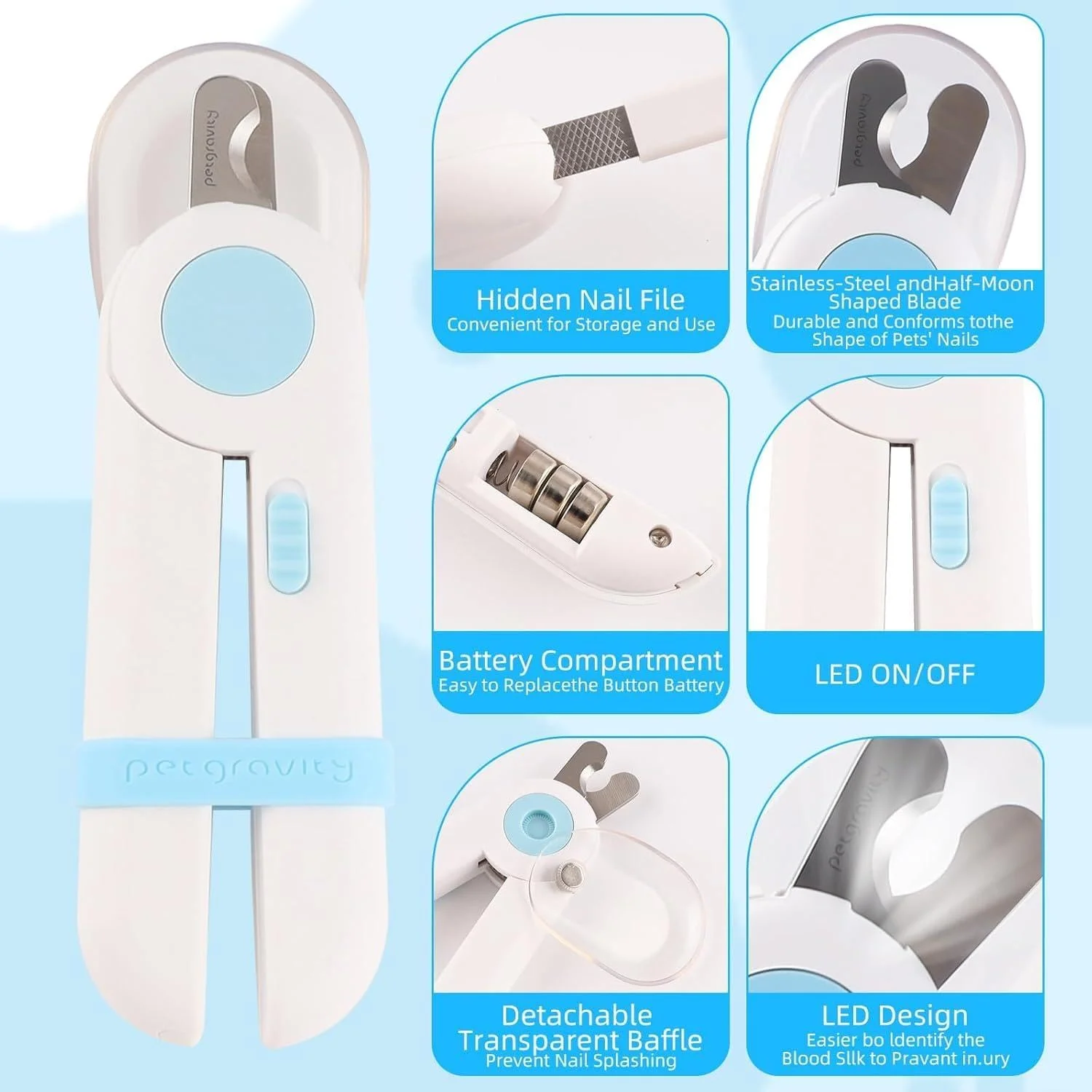 ناخن گیر سگ و گربه AMERTEER با چراغ LED، ناخن گیر حرفه ای برای جلوگیری از کوتاه کردن بیش از حد، ناخن گیر سگ و گربه برای حیوانات خانگی، تیغه های بادوام و دسته ضد لغزش برای برش ایمن و دقیق