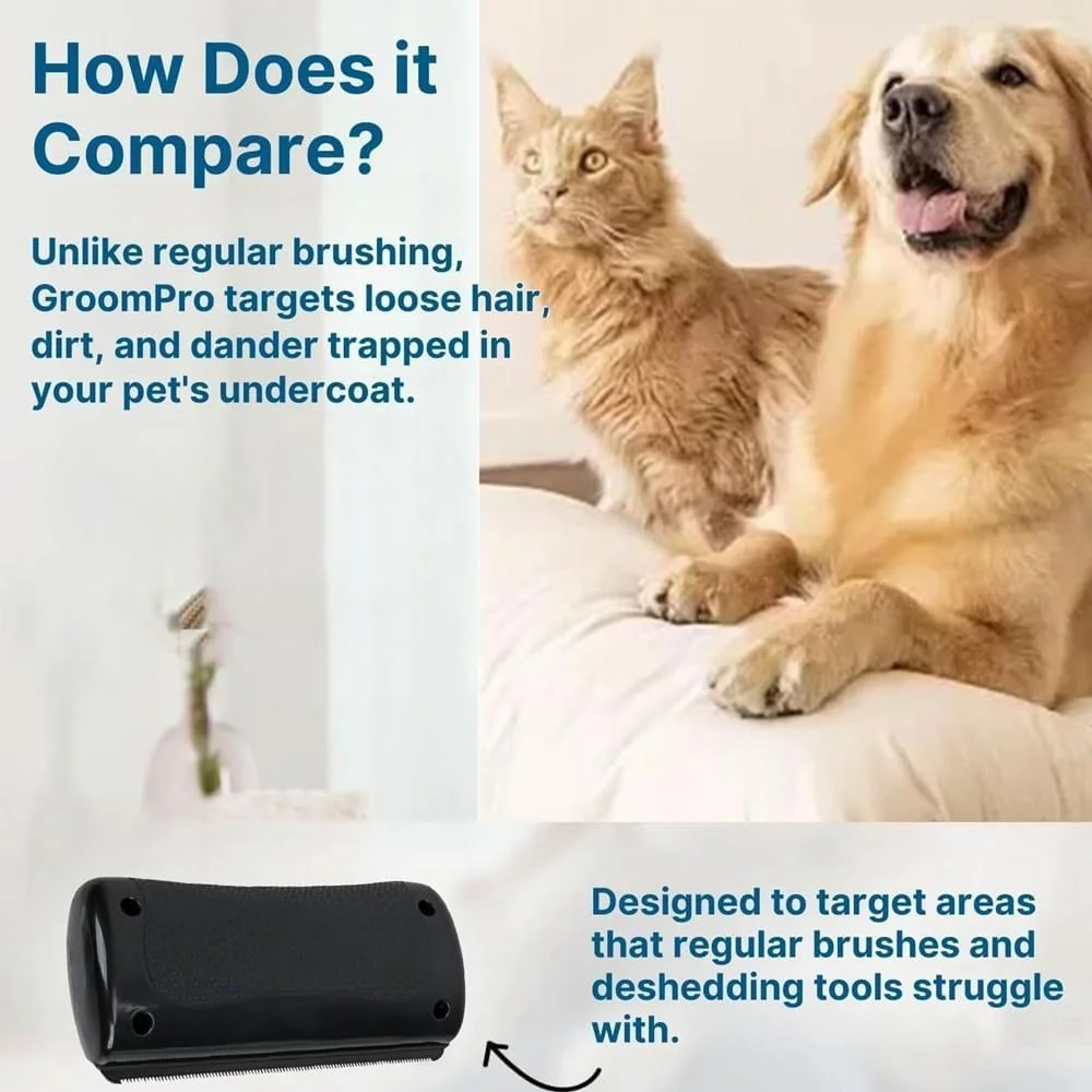 برس موزدایی AMERTEER Groompro - برس حیوانات خانگی Groompro، برس نظافت حیوانات خانگی جدید 2025، از بین برنده موی سگ، ابزار نظافت موزدایی، ابزار موزدایی برای از بین بردن موهای گره خورده و مراقبت روزانه (1 عدد)