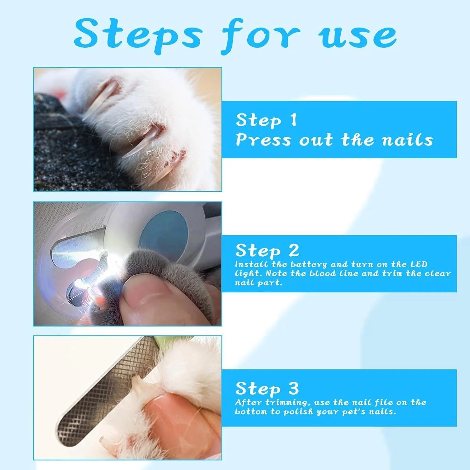 ناخن گیر سگ و گربه AMERTEER با چراغ LED، ناخن گیر حرفه ای برای جلوگیری از کوتاه کردن بیش از حد، ناخن گیر سگ و گربه برای حیوانات خانگی، تیغه های بادوام و دسته ضد لغزش برای برش ایمن و دقیق