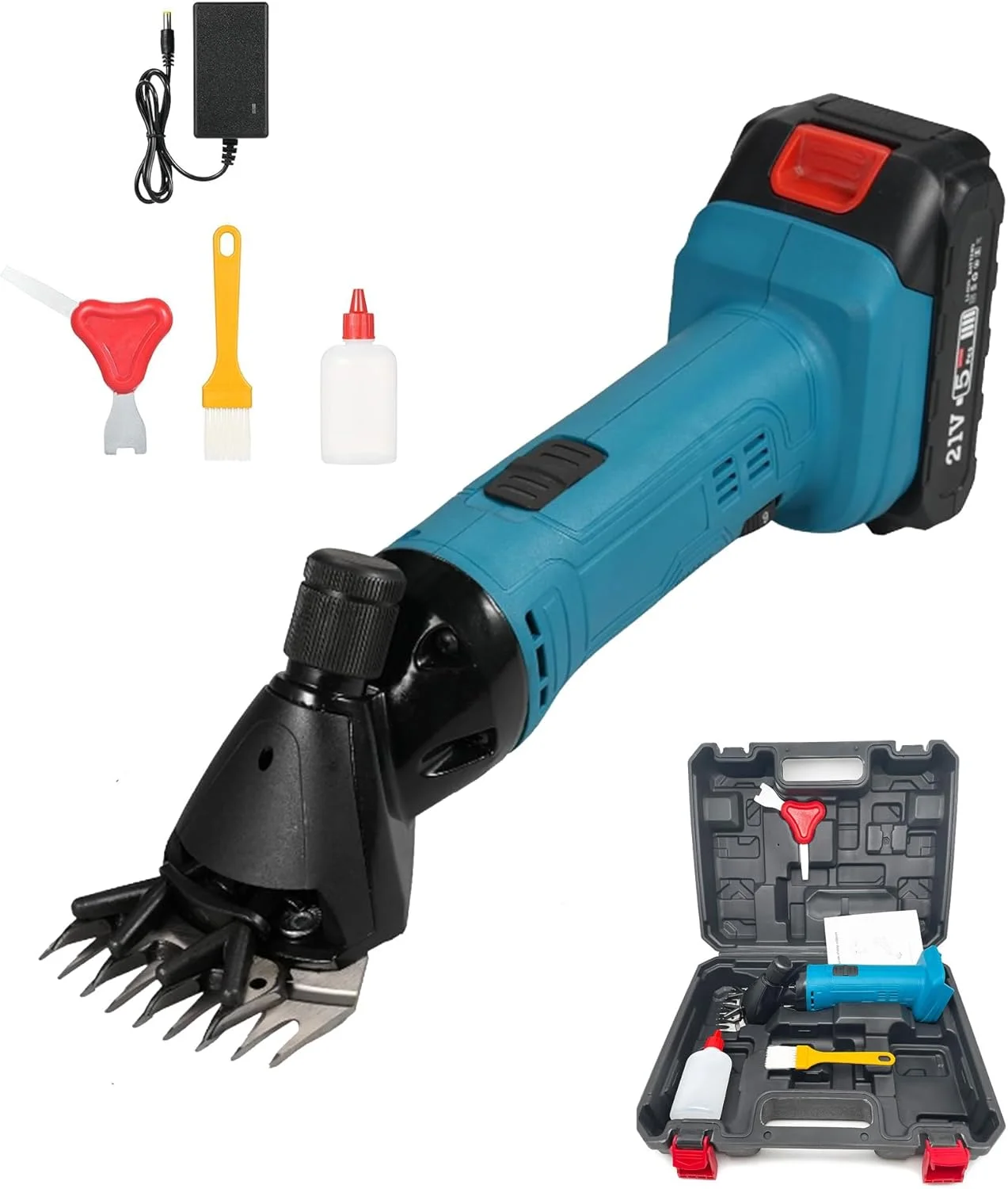 قیچی برقی پشم چین ALLESM، 9 دندانه، 6 سرعته قابل تنظیم، ماشین پشم چینی، ماشین اصلاح لیتیوم یونی قابل شارژ برای گوسفند، بز و حیوانات مزرعه