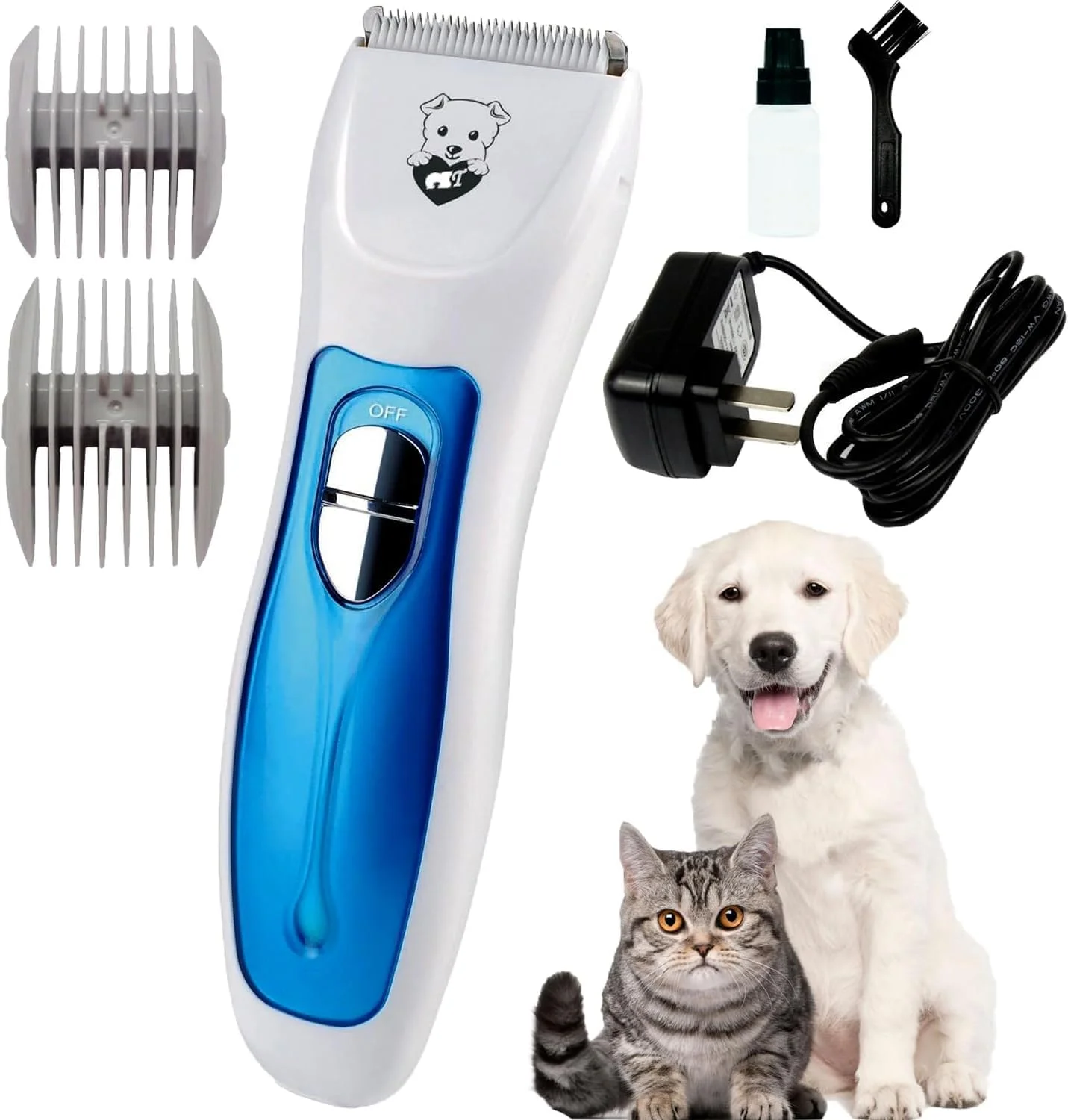 ماشین اصلاح موی سگ AMERTEER برای موهای ضخیم | ماشین اصلاح بی سیم گربه برای موهای بلند | ماشین اصلاح کم صدا برای حیوانات پشمالو | کیت ماشین اصلاح برای سگ و گربه های کوچک | دکمه روشن/خاموش قابل شارژ