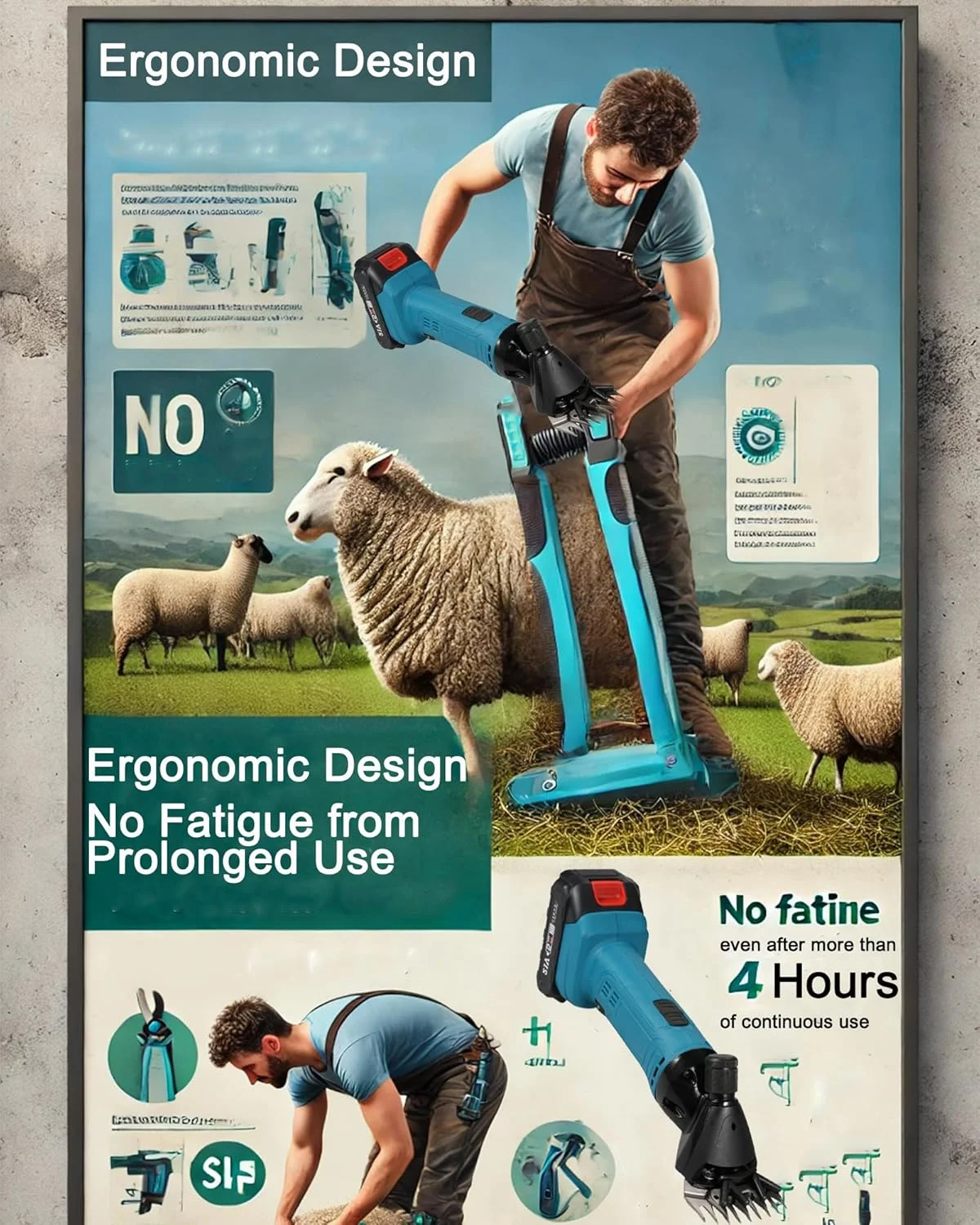 قیچی برقی پشم چین ALLESM، 9 دندانه، 6 سرعته قابل تنظیم، ماشین پشم چینی، ماشین اصلاح لیتیوم یونی قابل شارژ برای گوسفند، بز و حیوانات مزرعه