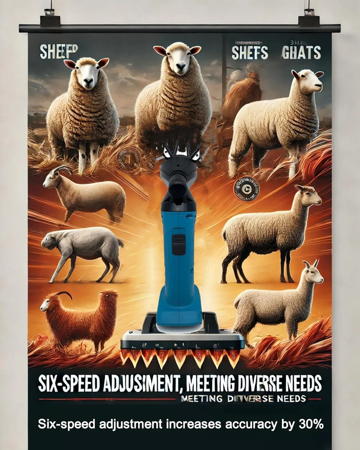 قیچی برقی پشم چین ALLESM، 9 دندانه، 6 سرعته قابل تنظیم، ماشین پشم چینی، ماشین اصلاح لیتیوم یونی قابل شارژ برای گوسفند، بز و حیوانات مزرعه