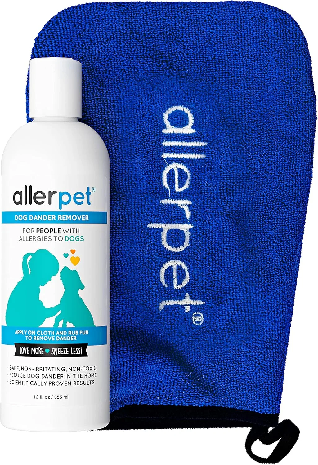 محلول از بین برنده شوره سگ آلرپت به همراه دستکش مخصوص - از بین برنده شوره حیوانات خانگی برای آلرژن ها - مناسب برای درمان خشکی پوست سگ - مناسب برای پوست و خز - (355 میلی لیتر)