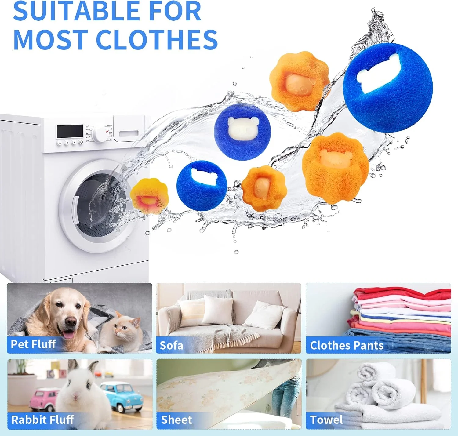 آکوسلاله 8 عددی از بین برنده موی سگ برای ماشین لباسشویی، توپ خشک کن برای از بین بردن موی حیوانات خانگی، گیرنده موی حیوانات خانگی برای لباسشویی
